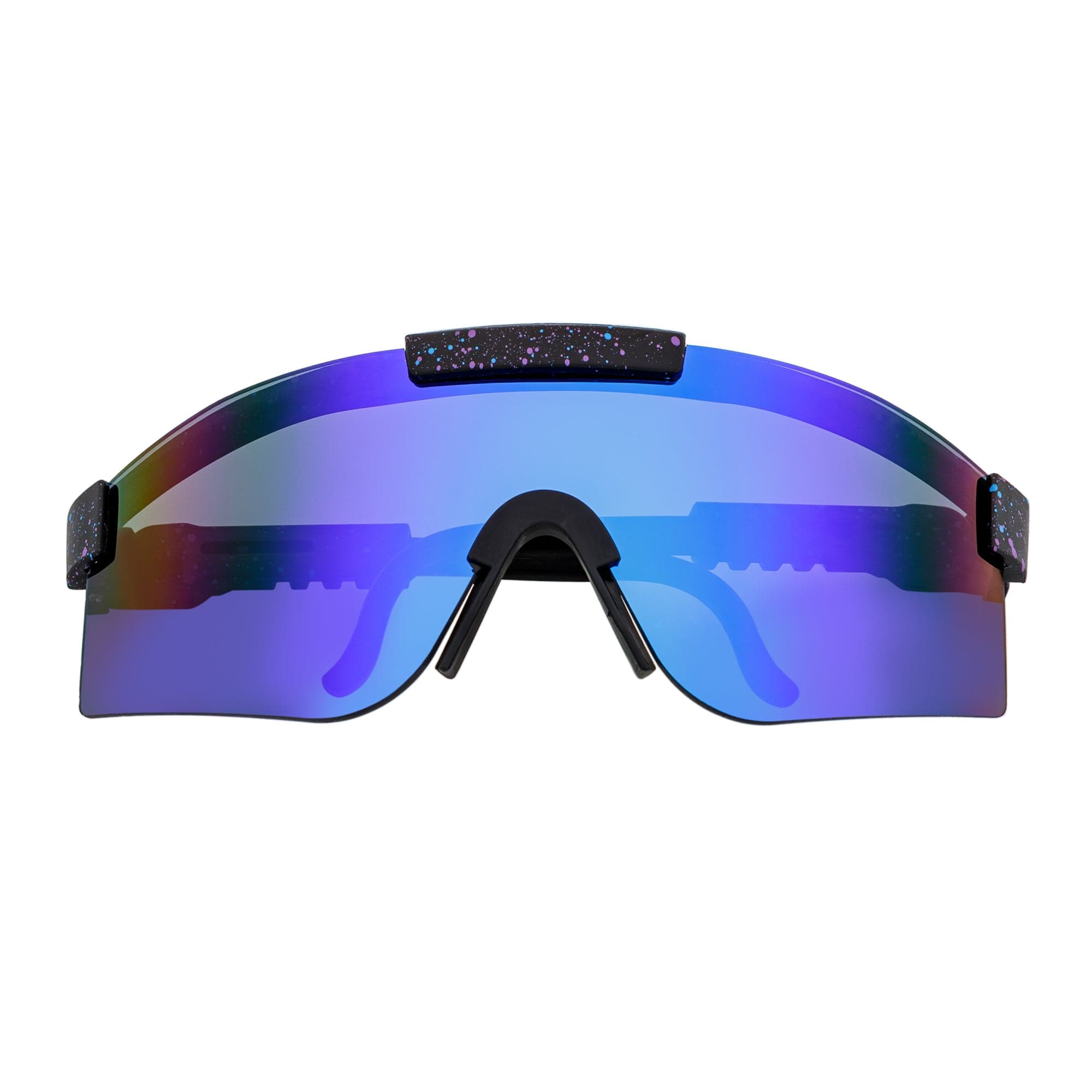 COBRA - Large Adjustable Shield Sunglasses Black Blue - Speckled Blue Mirror