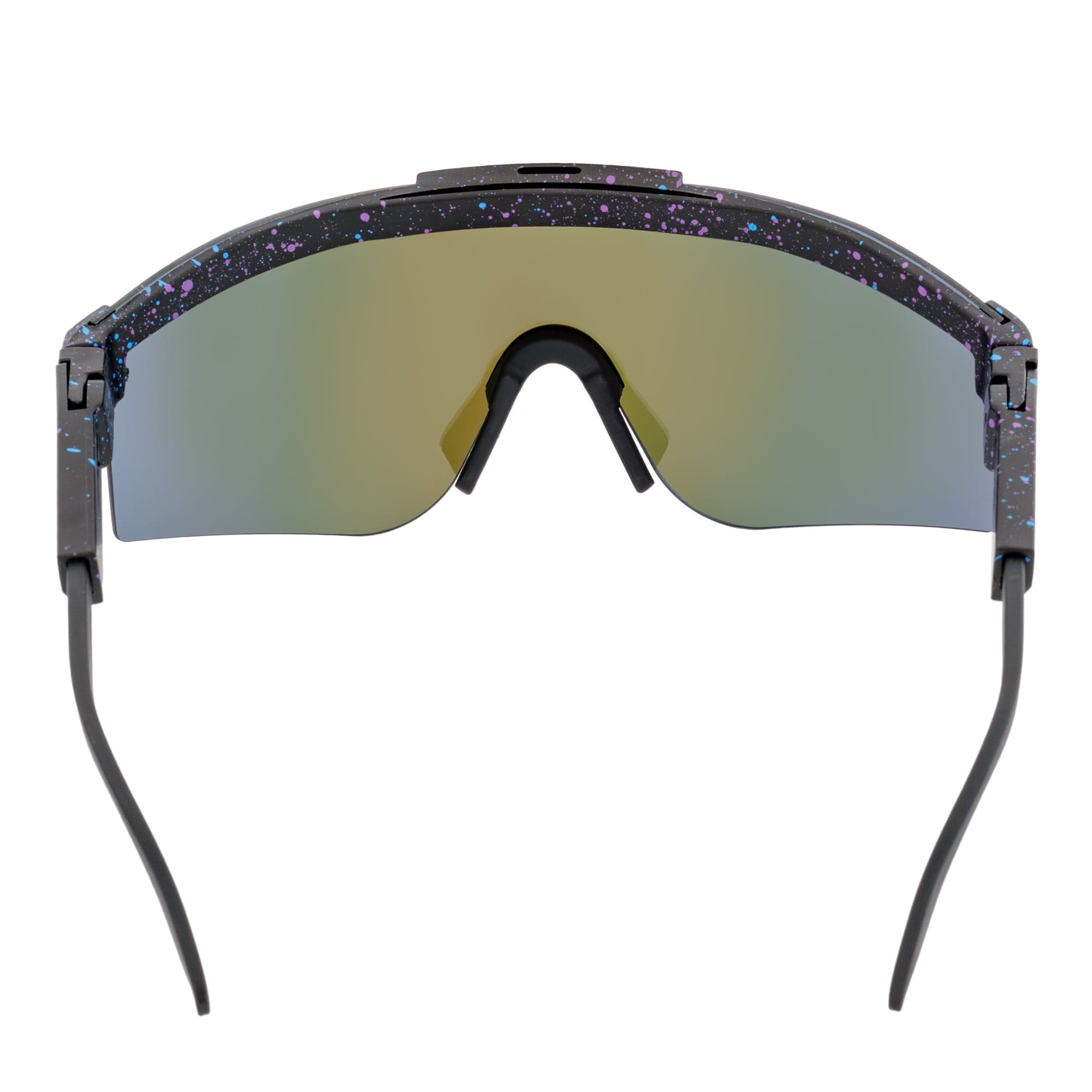 COBRA - Large Adjustable Shield Sunglasses Black Blue - Speckled Blue Mirror