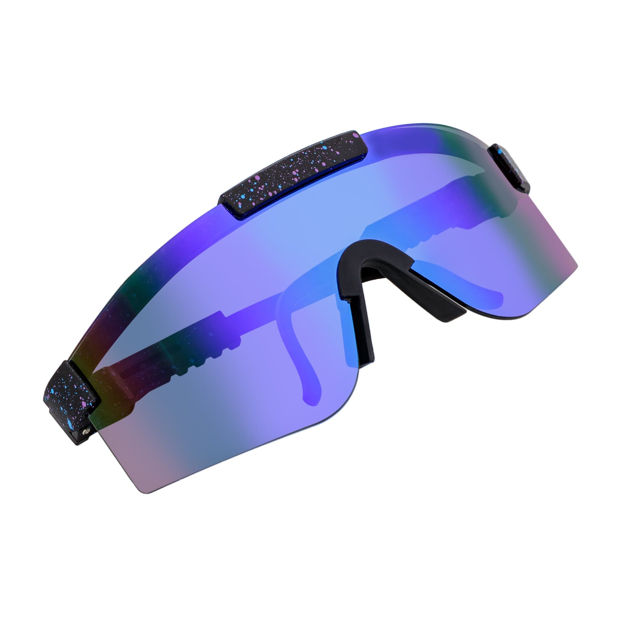 COBRA - Large Adjustable Shield Sunglasses Black Blue - Speckled Blue Mirror