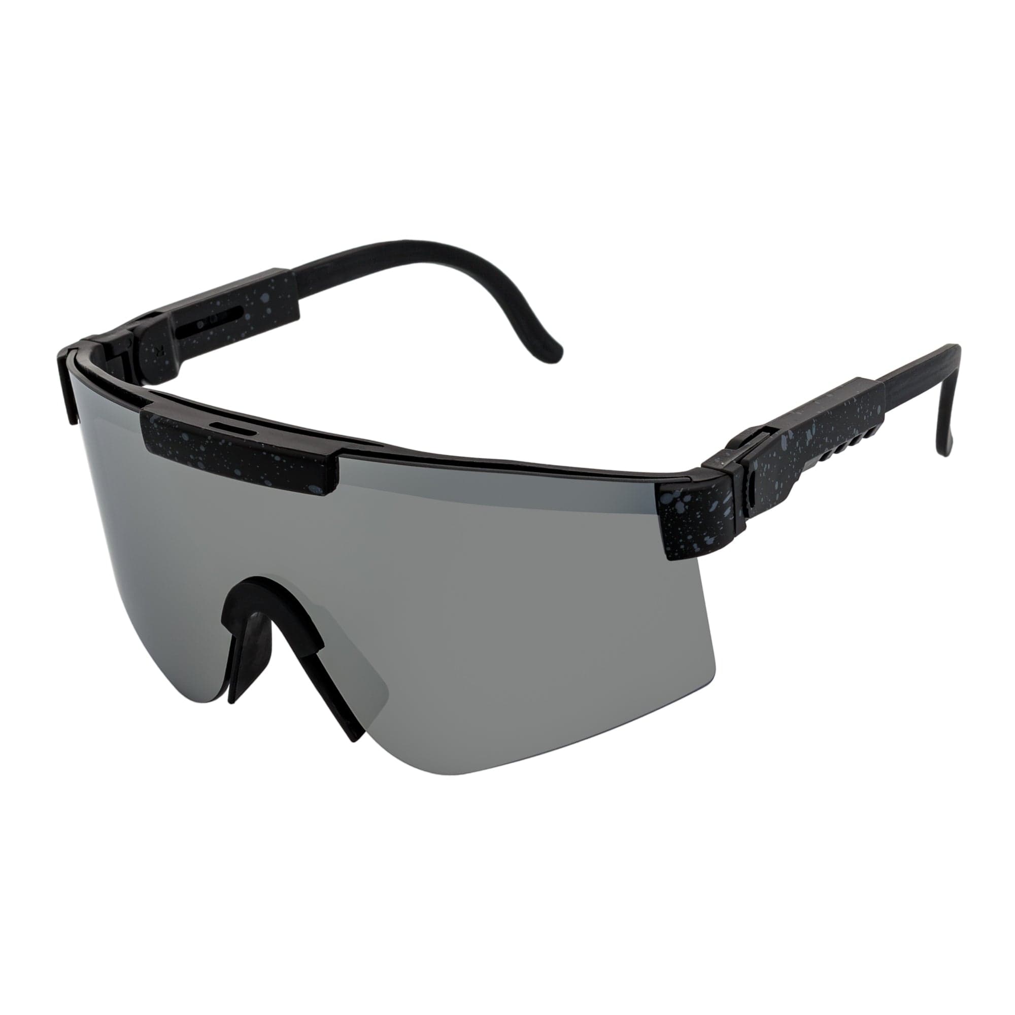 COBRA - Large Adjustable Shield Sunglasses Black Gray - Speckled Silver Mirror