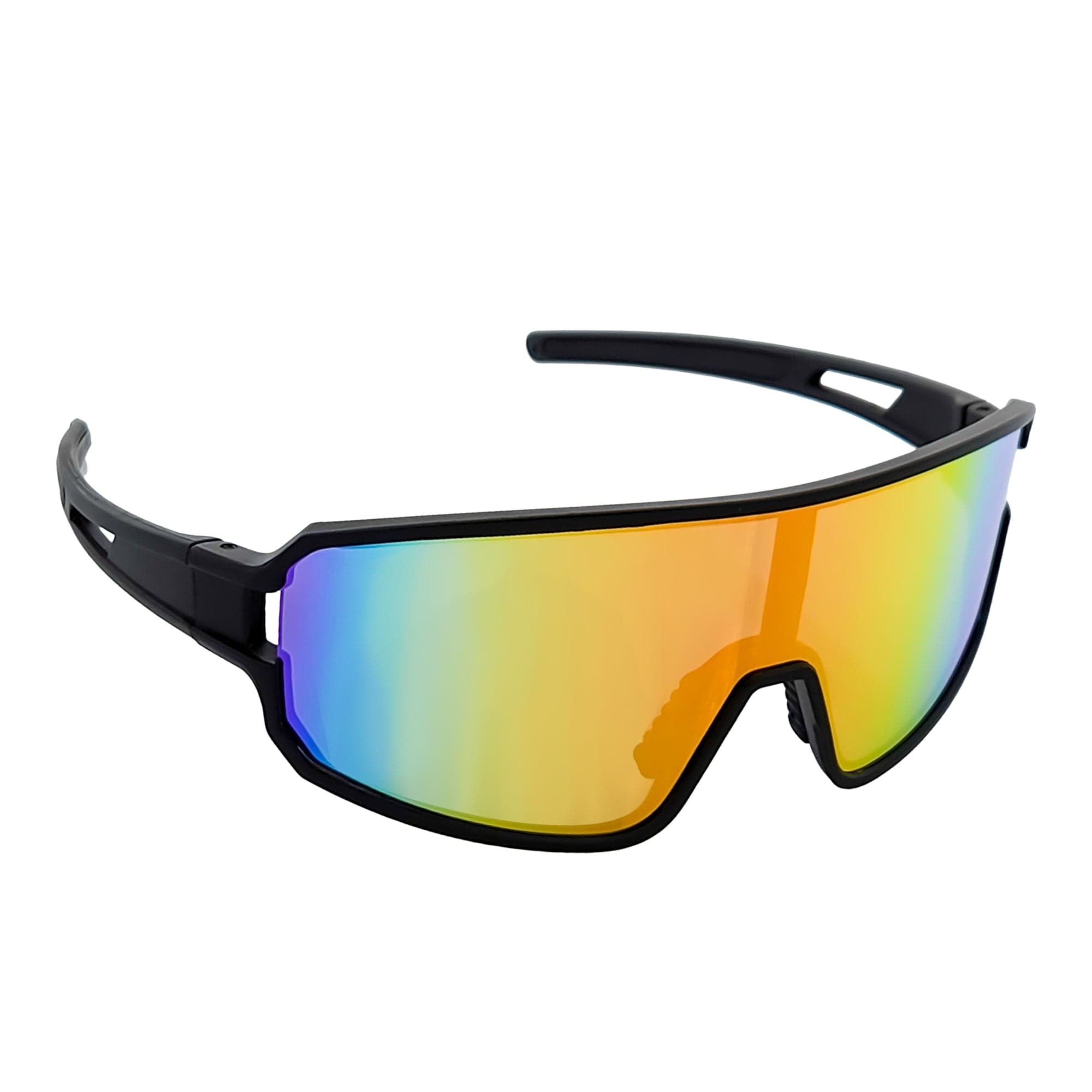 CYCLONE - Rectangle Sports Shield Sunglasses Matte Black Orange Mirror