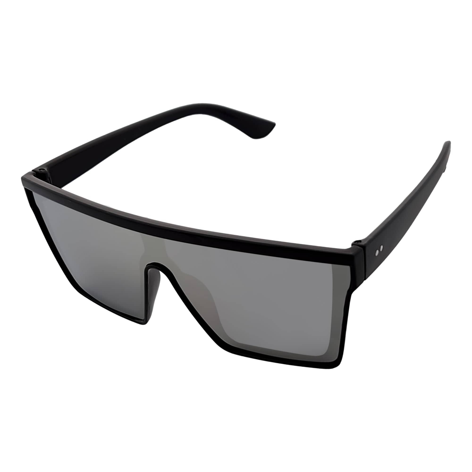 EDGE - Flat Top Rimless Rectangle Sunglasses Gloss Black Silver Mirror