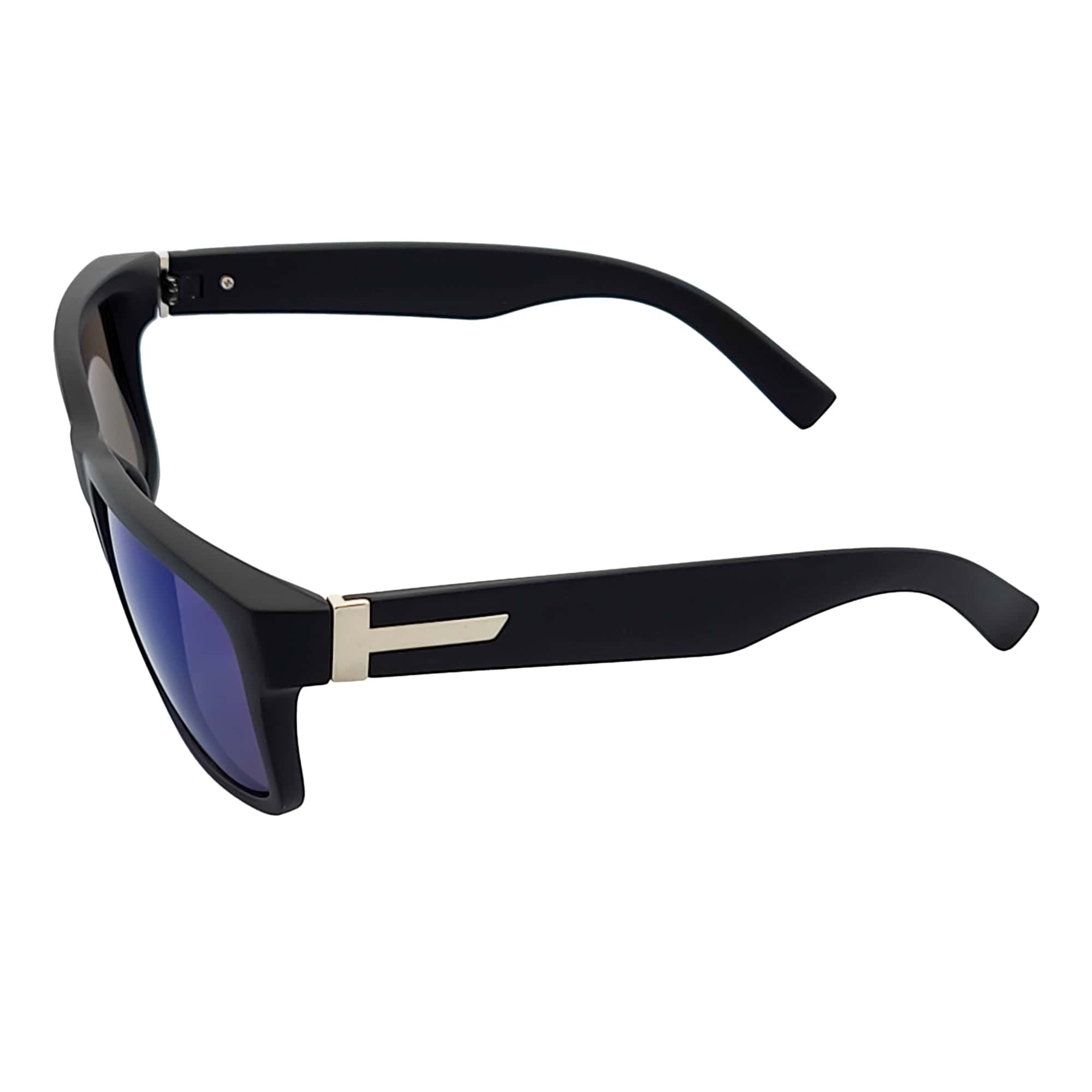 ENZO - Modern Sports Thick Square Sunglasses Matte Black Blue Mirror