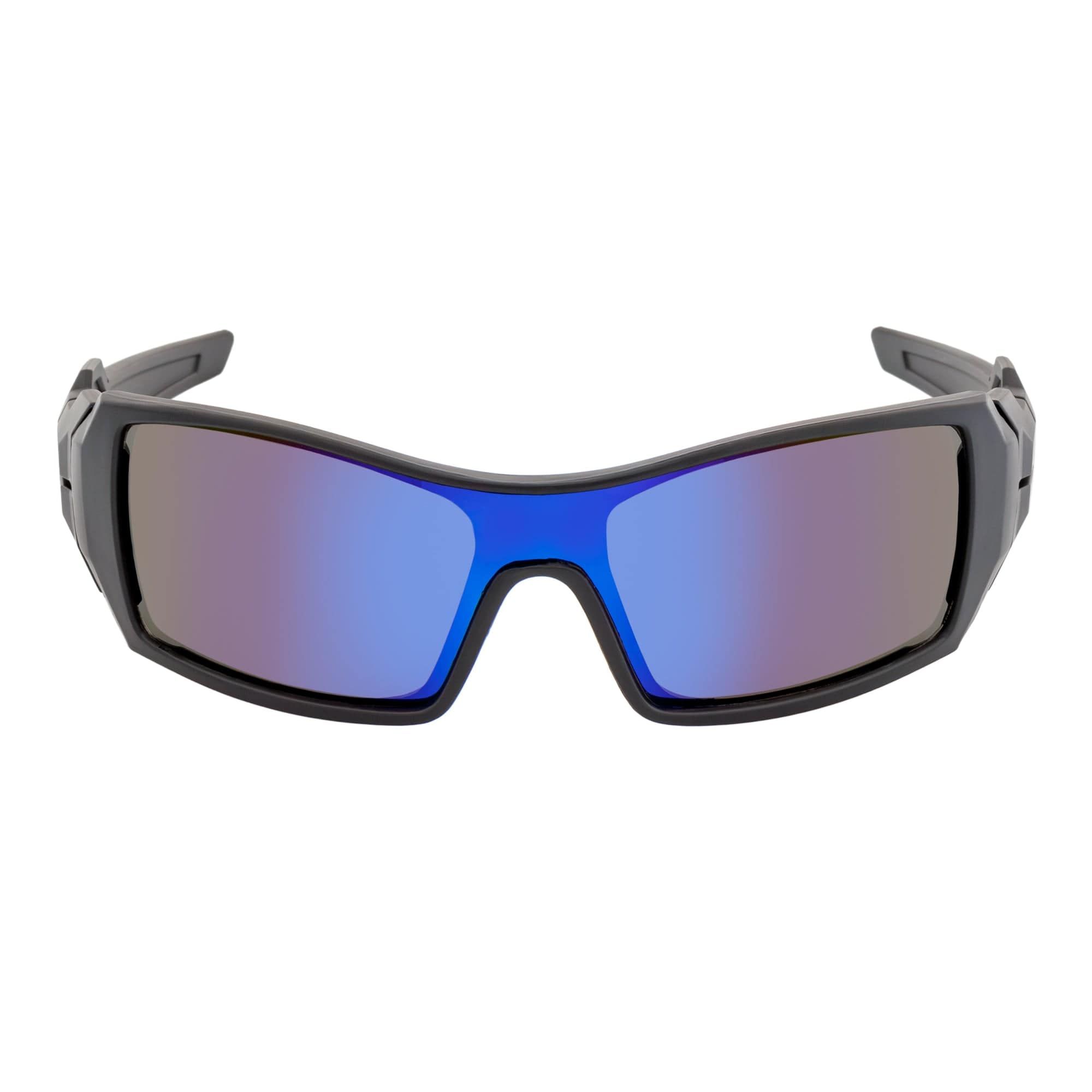 FUEL - Modern Sports Wraparound Single Lens Sunglasses Matte Black Blue Mirror