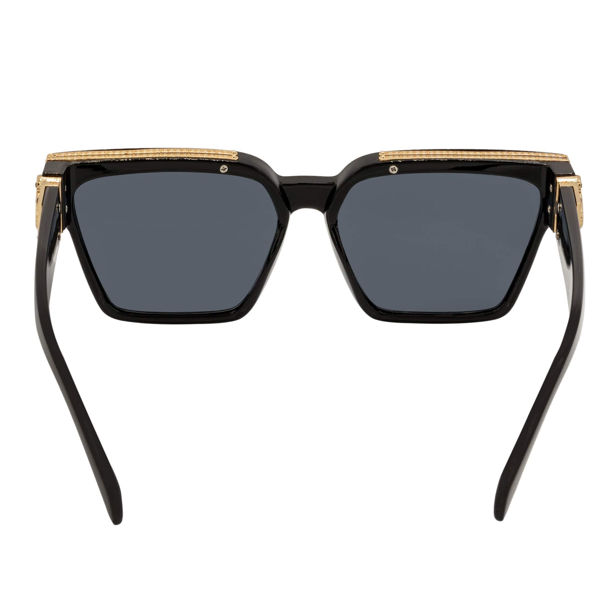 GUAP - High Fashion Metal Accent Square Sunglasses Gloss Black - Gold Smoke Tint