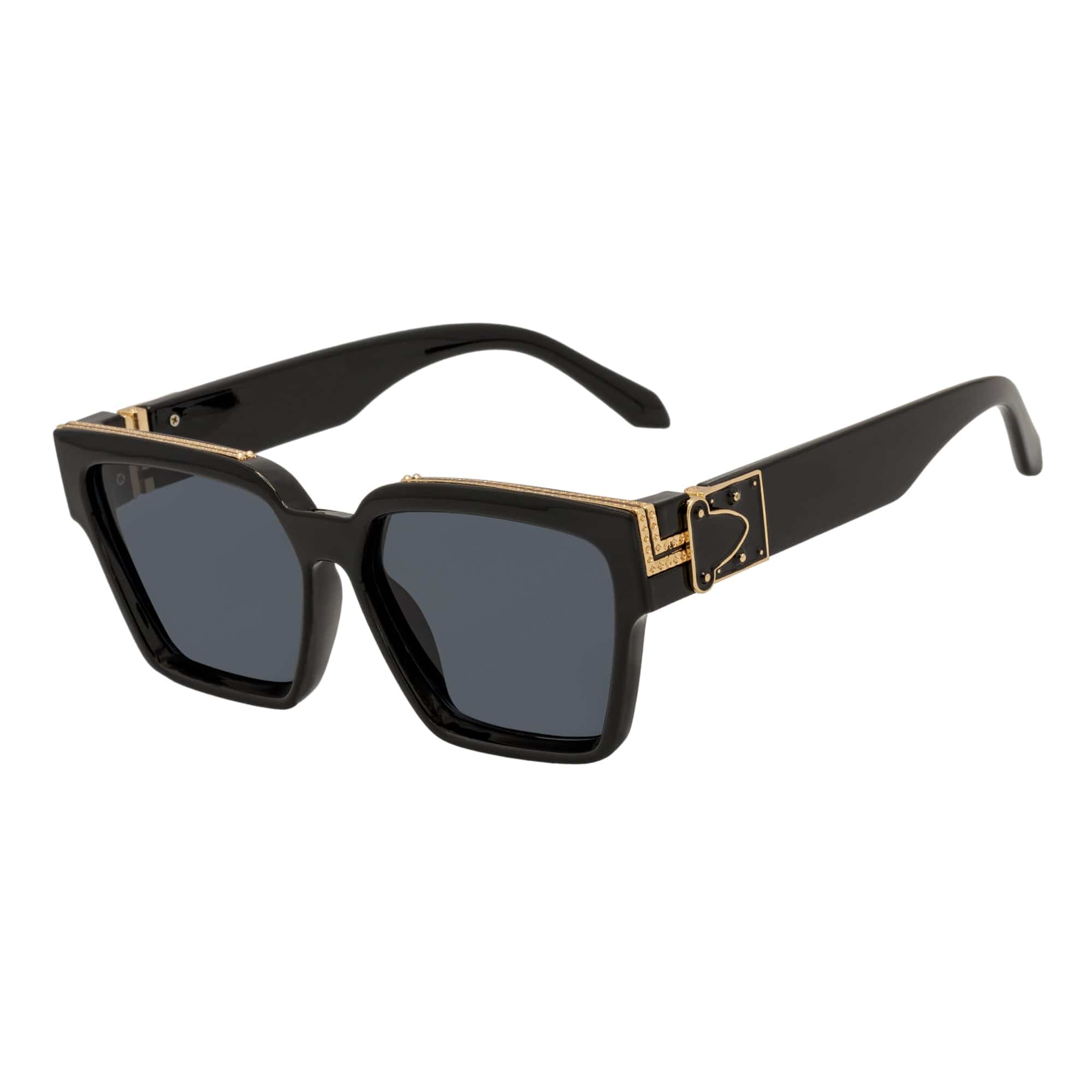 GUAP - High Fashion Metal Accent Square Sunglasses Gloss Black - Gold Smoke Tint