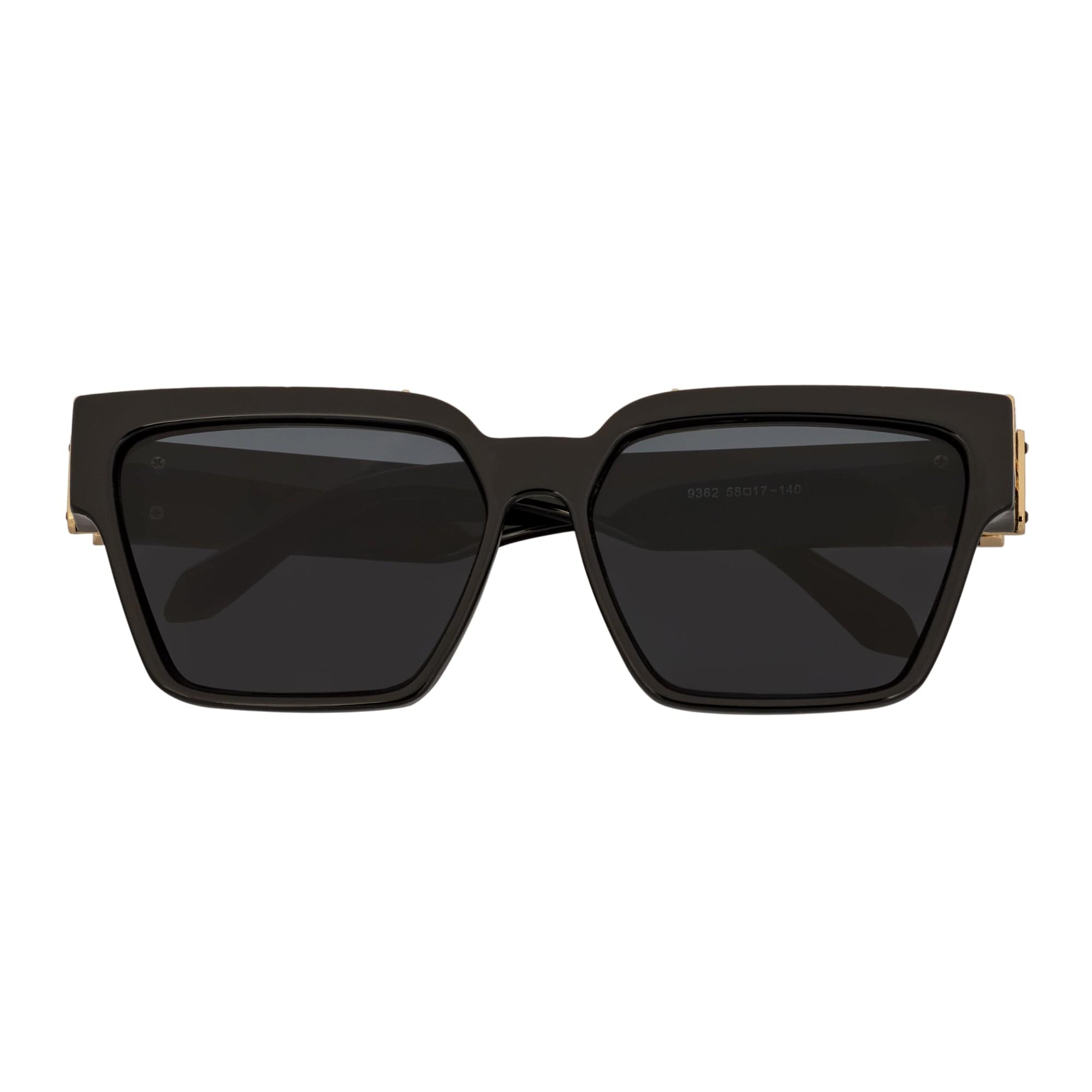 GUAP - High Fashion Metal Accent Square Sunglasses Gloss Black - Gold Smoke Tint