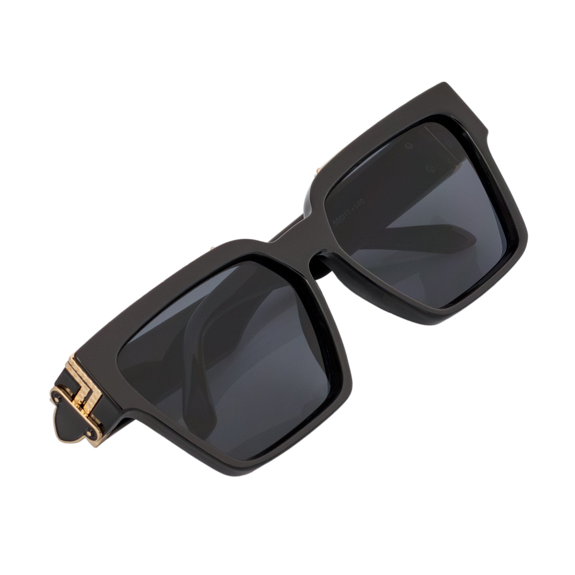 GUAP - High Fashion Metal Accent Square Sunglasses Gloss Black - Gold Smoke Tint