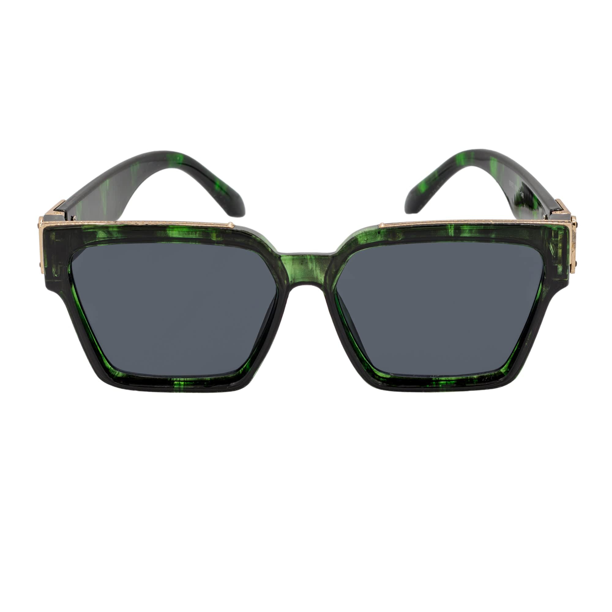 GUAP - High Fashion Metal Accent Square Sunglasses Marble Green - Gold Smoke Tint
