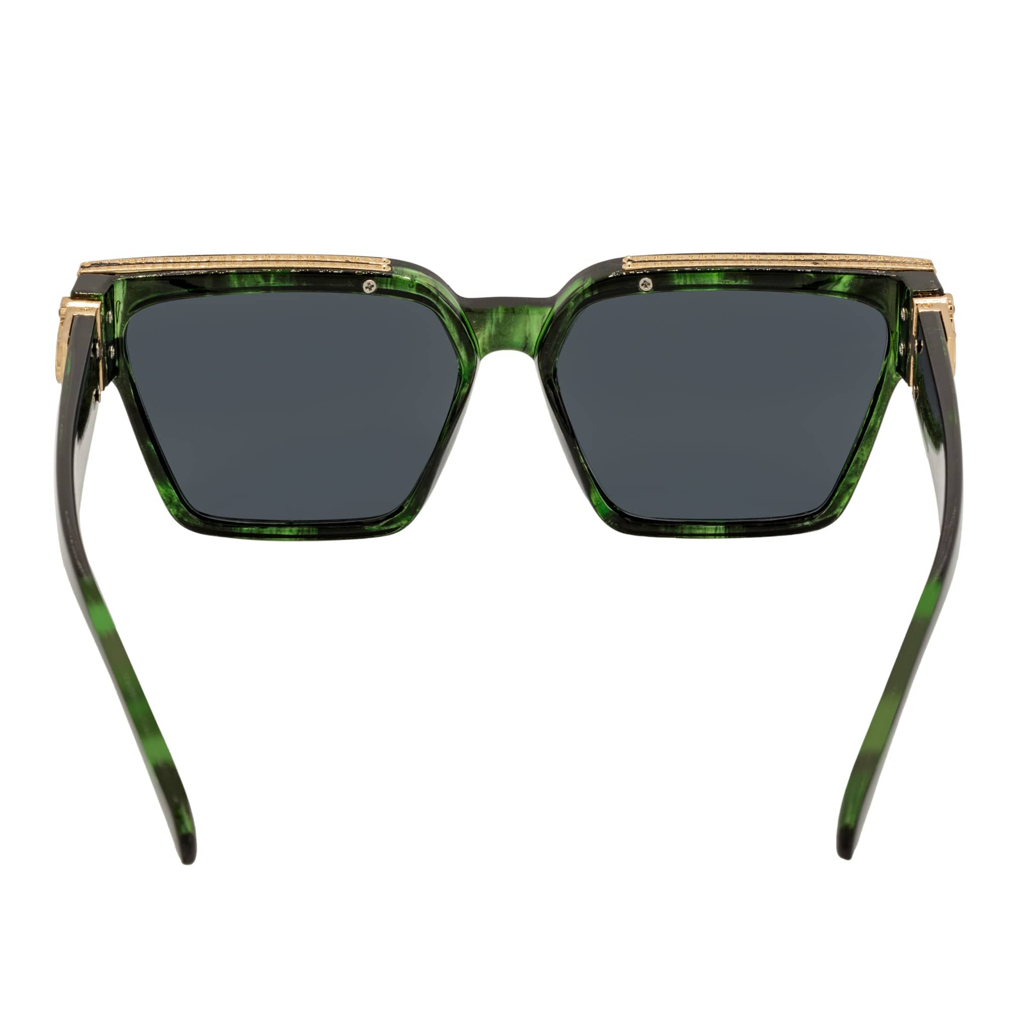 GUAP - High Fashion Metal Accent Square Sunglasses Marble Green - Gold Smoke Tint