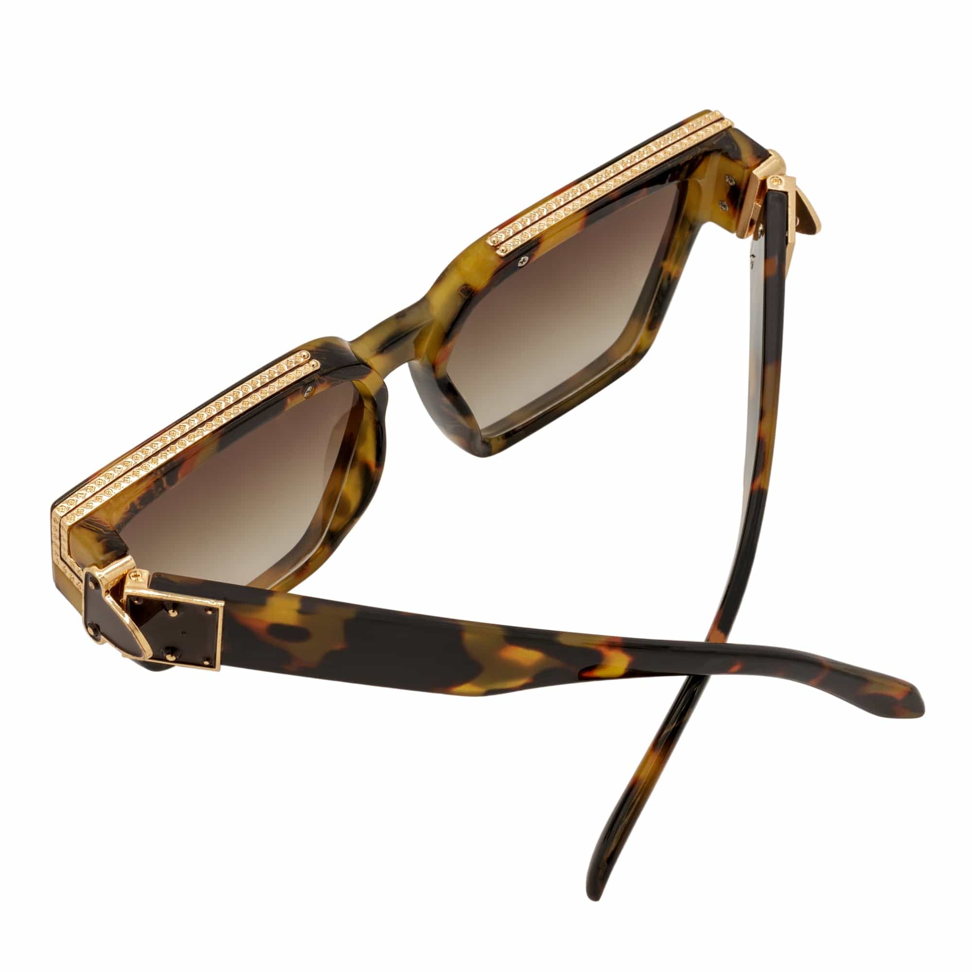 GUAP - High Fashion Metal Accent Square Sunglasses Tortoise - Gold Amber Fade