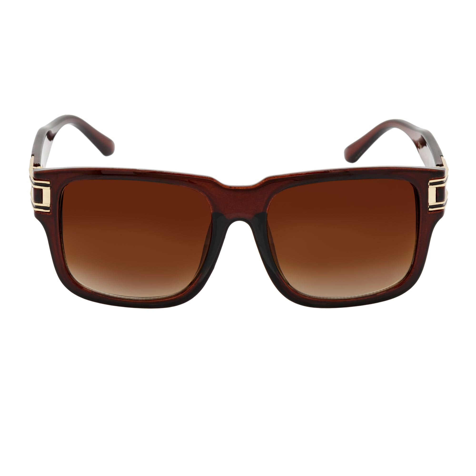 IMPERIAL - Square Two - Tone Metal Accent Square Sunglasses Clear Brown Amber Fade