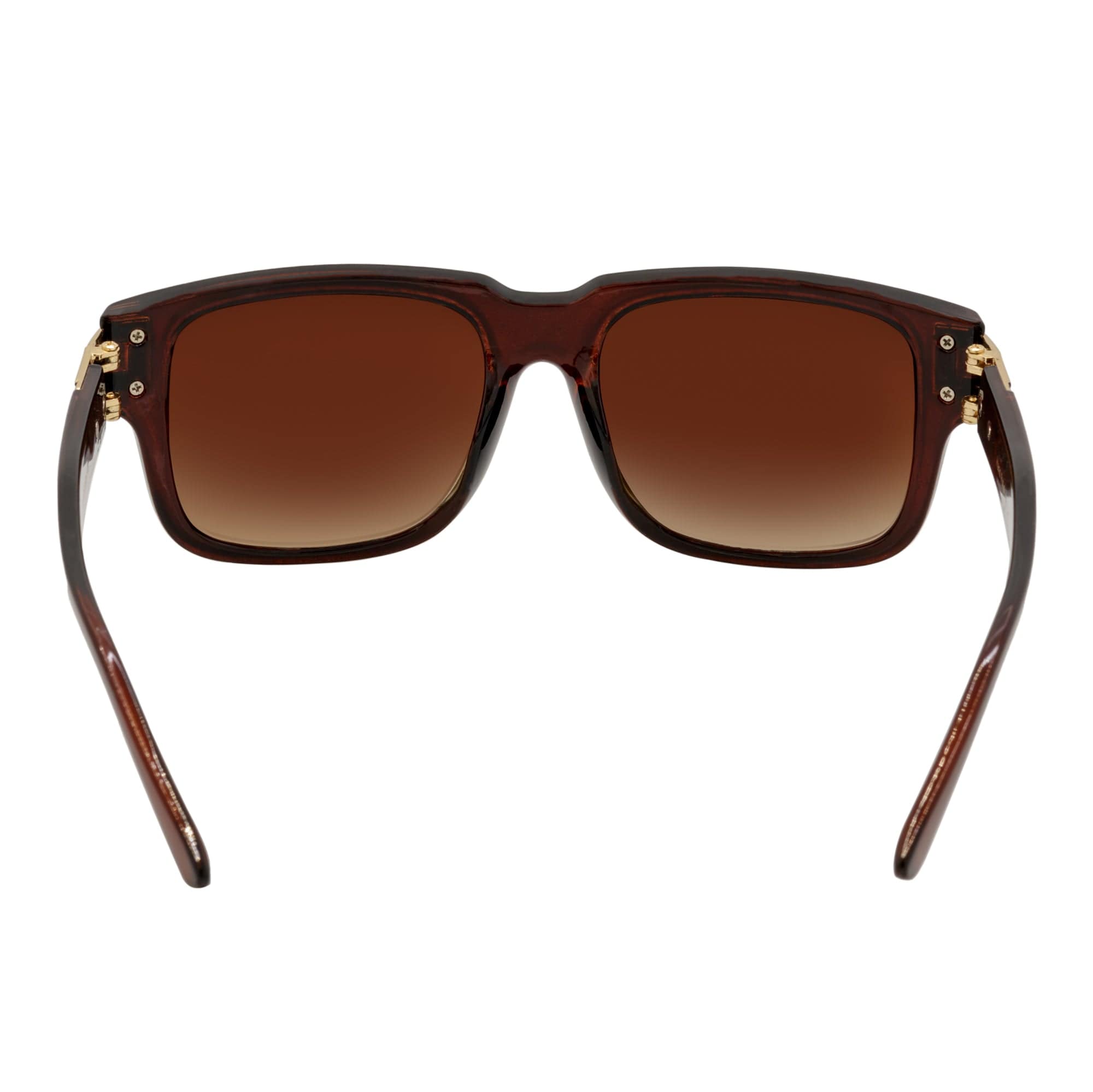 IMPERIAL - Square Two - Tone Metal Accent Square Sunglasses Clear Brown Amber Fade