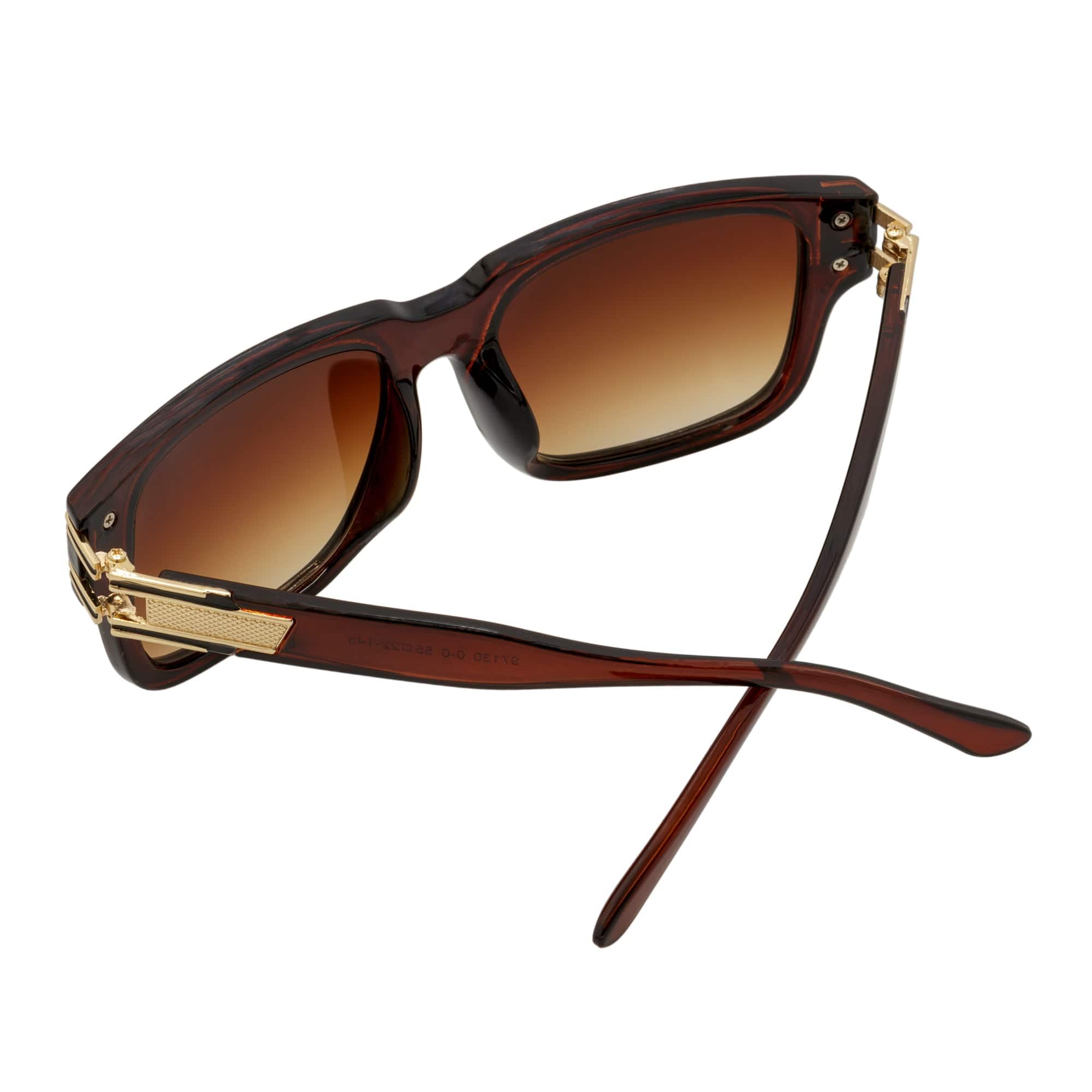 IMPERIAL - Square Two - Tone Metal Accent Square Sunglasses Clear Brown Amber Fade