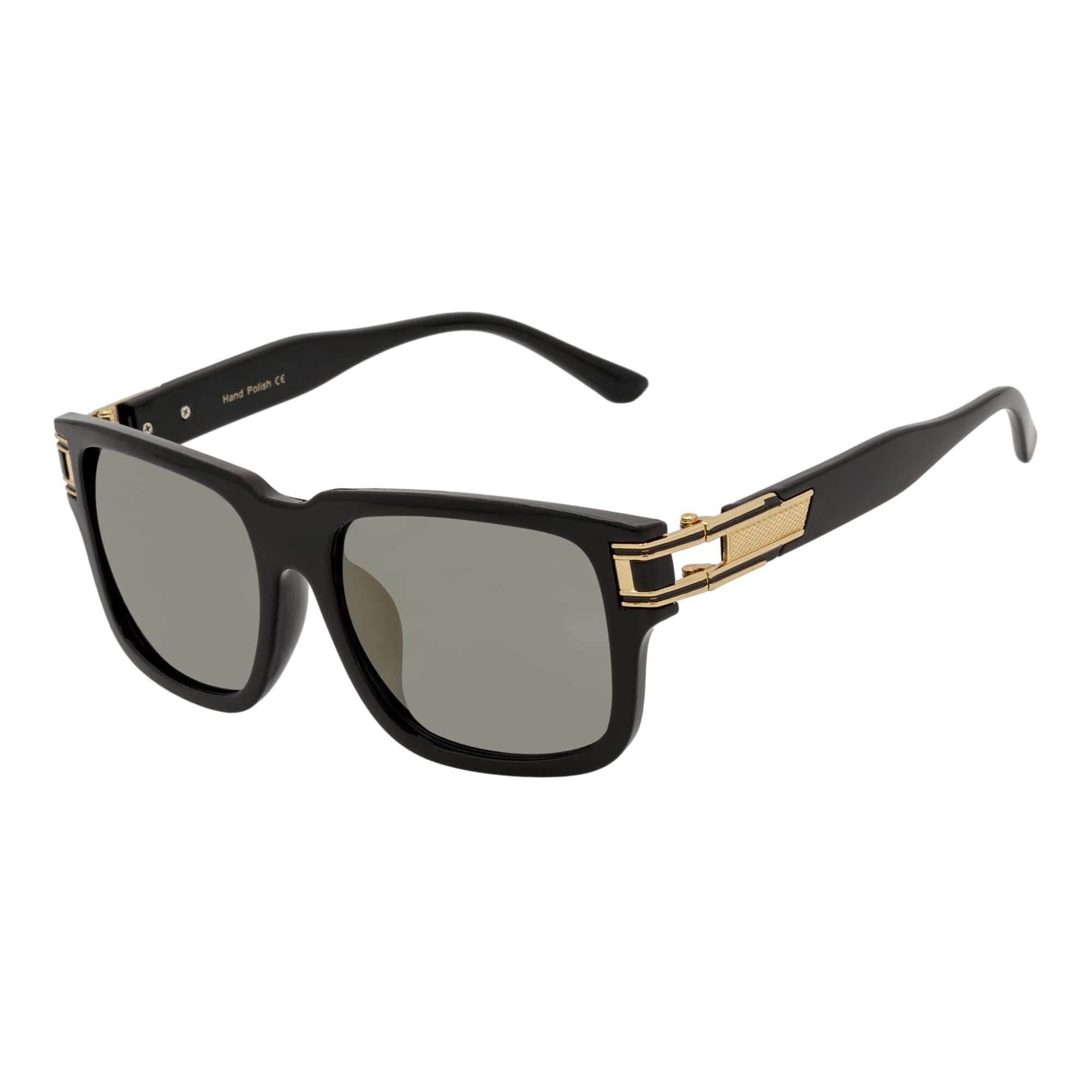 IMPERIAL - Square Two - Tone Metal Accent Square Sunglasses Gloss Black - Gold Gold Mirror