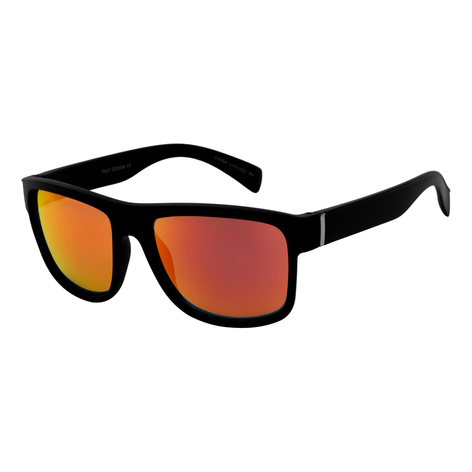 KENT - Modern Flat Top Horn Rimmed Sunglasses Matte Black Orange Mirror