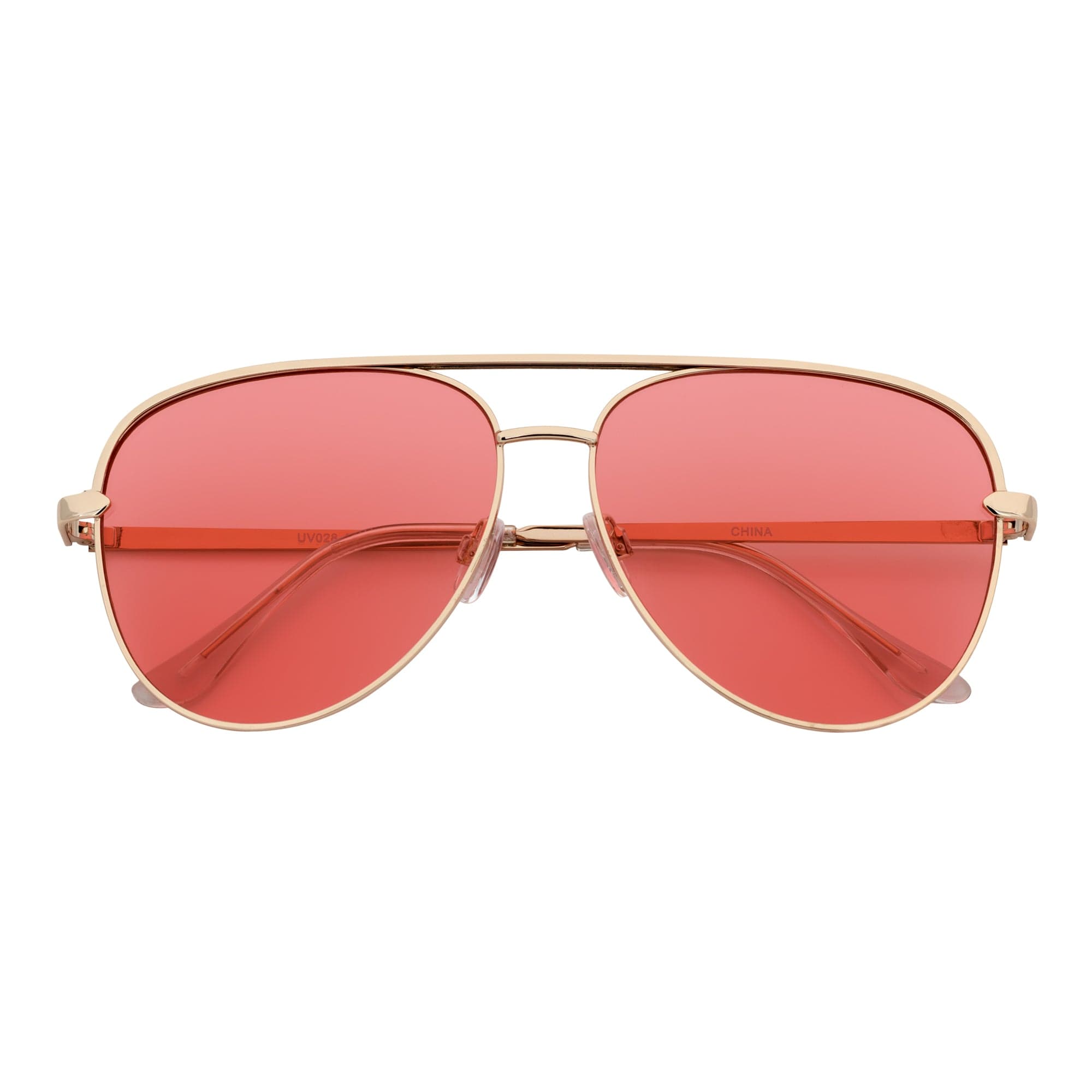 KEY - Oversize Large Flat Lens Metal Aviator Sunglasses Gold Pink Tint