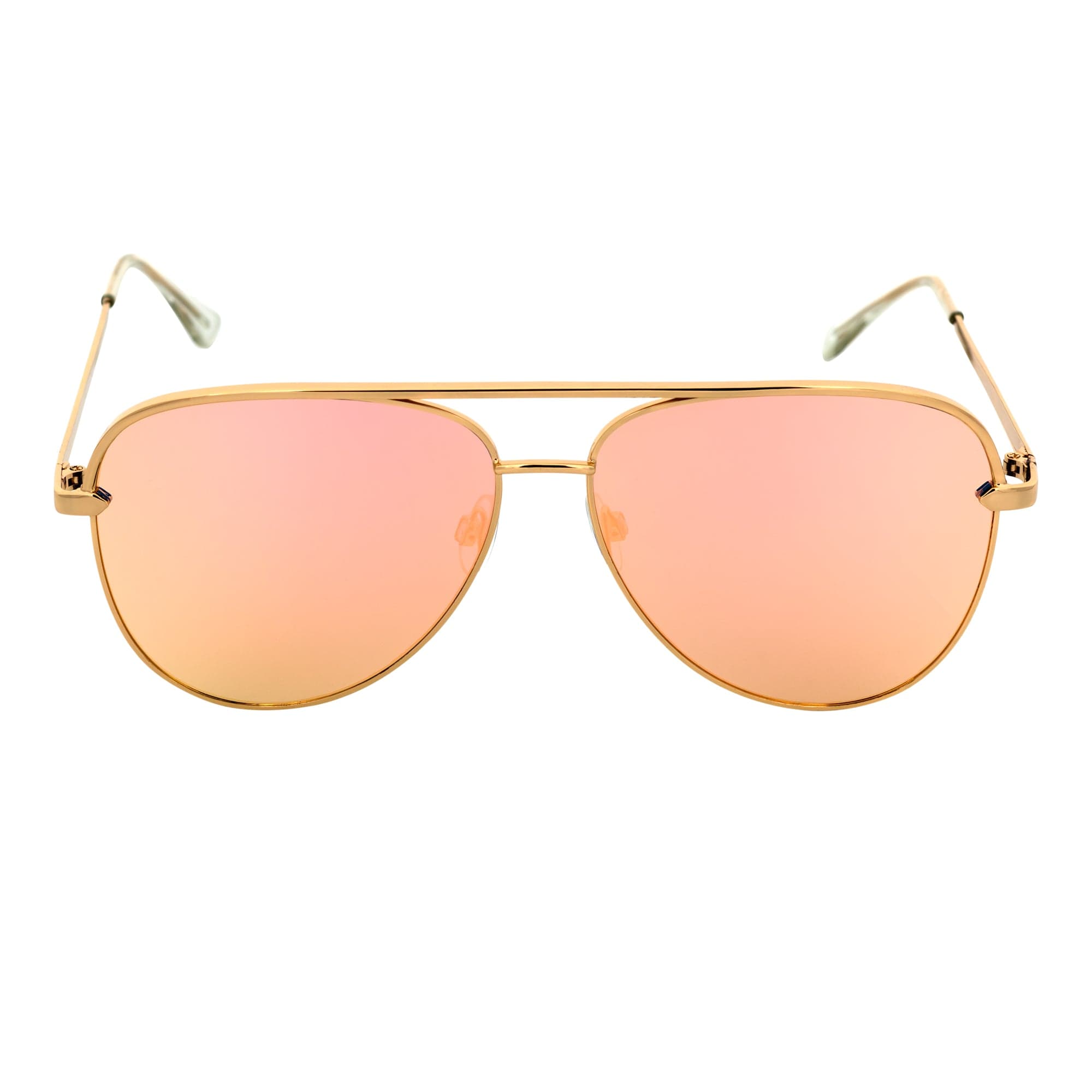 KEY - Oversize Large Flat Lens Metal Aviator Sunglasses Gold Rose Pink Mirror