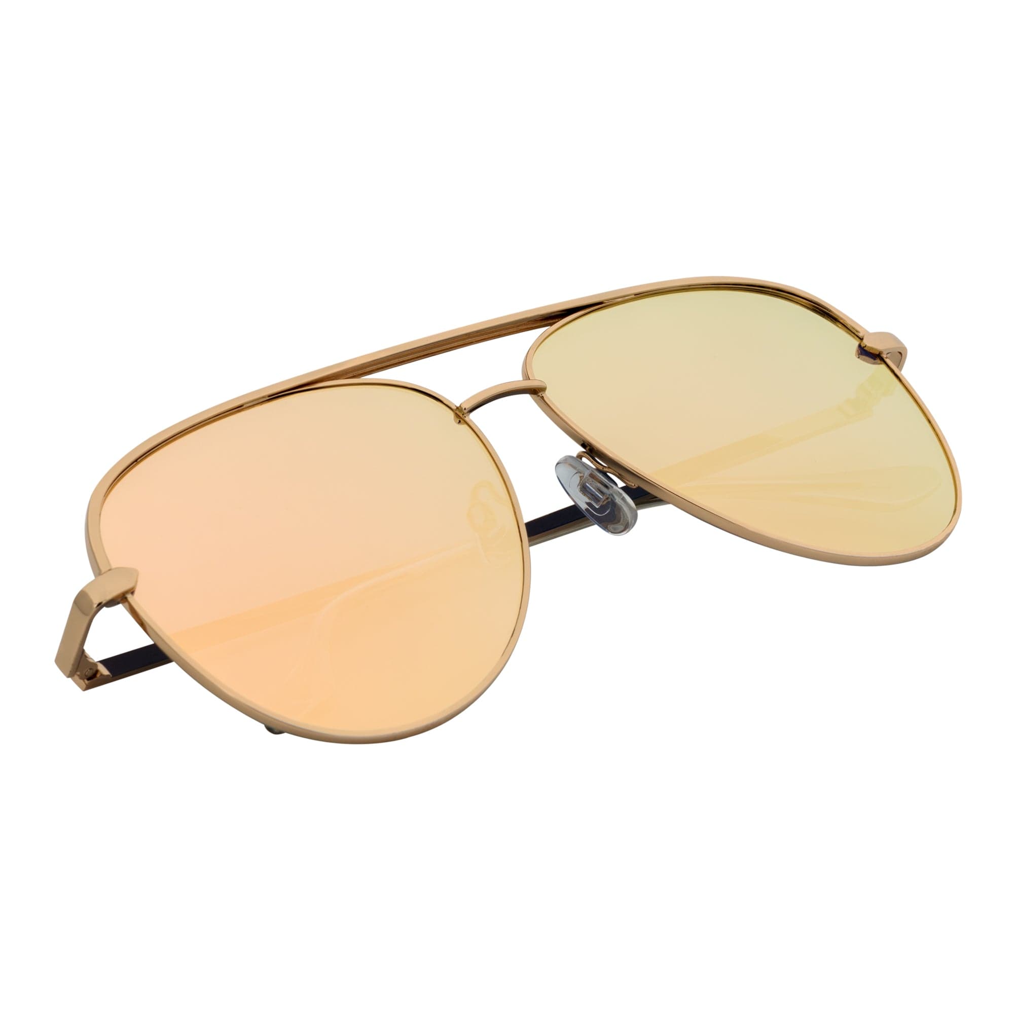 KEY - Oversize Large Flat Lens Metal Aviator Sunglasses Gold Rose Pink Mirror