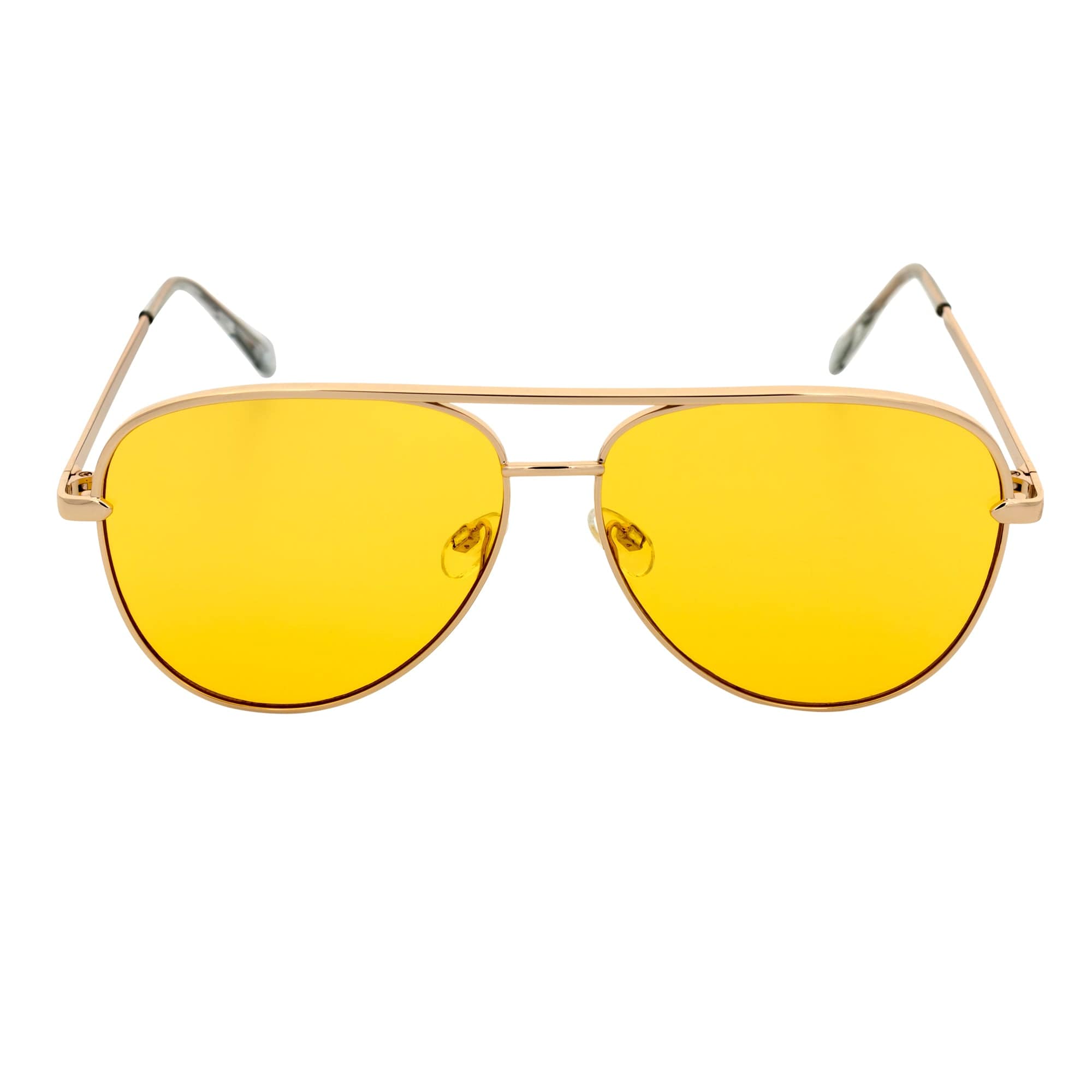 KEY - Oversize Large Flat Lens Metal Aviator Sunglasses Gold Yellow Lens