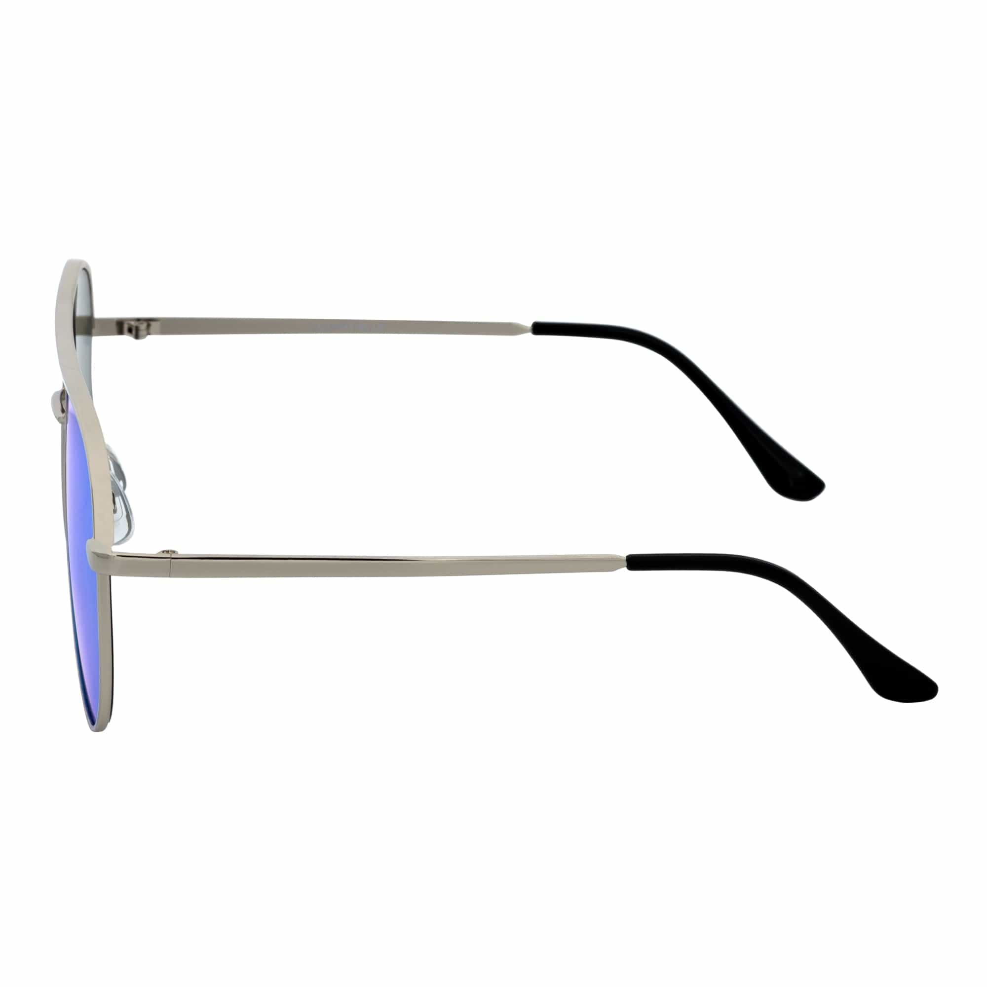 KEY - Oversize Large Flat Lens Metal Aviator Sunglasses Silver Ice Blue Mirror