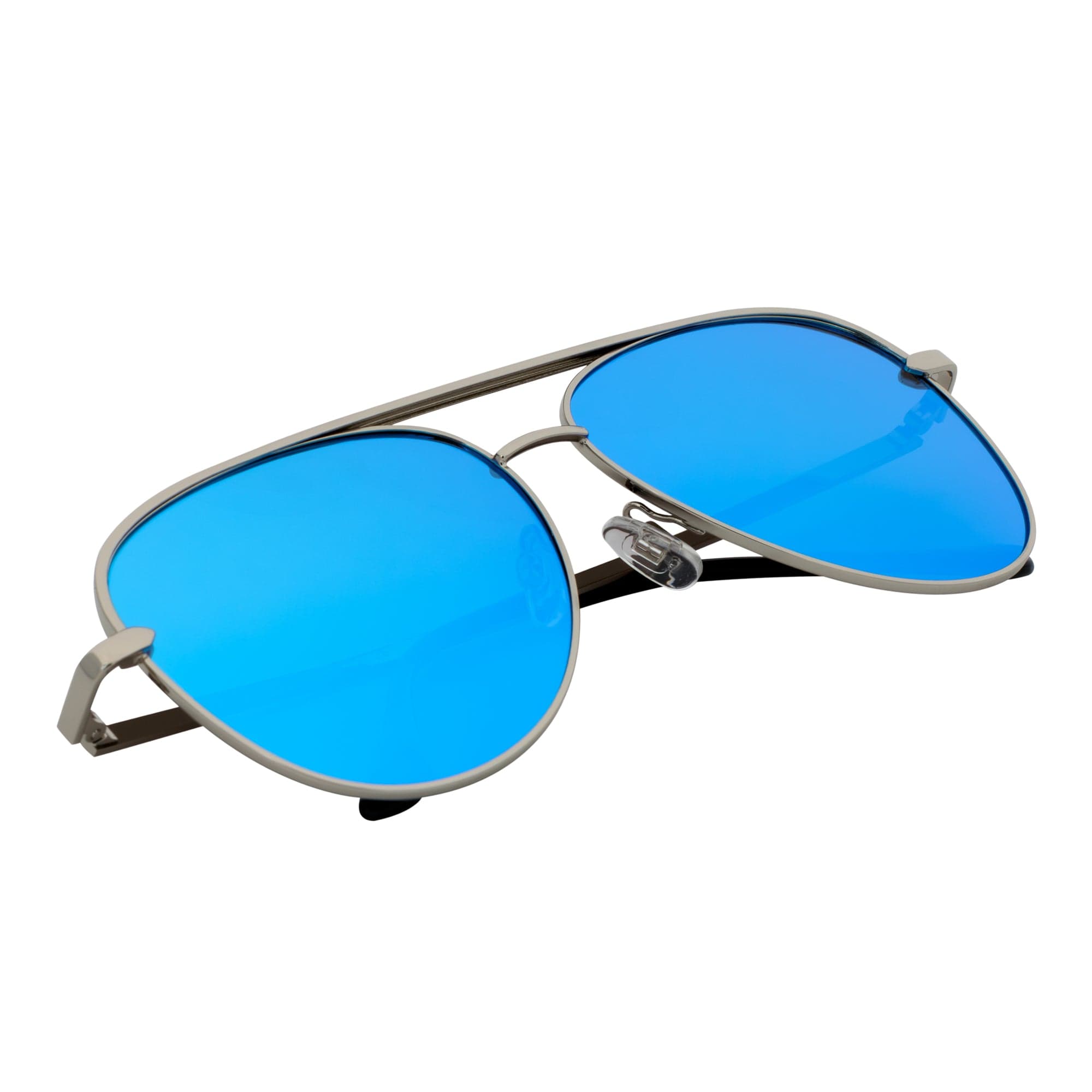 KEY - Oversize Large Flat Lens Metal Aviator Sunglasses Silver Ice Blue Mirror