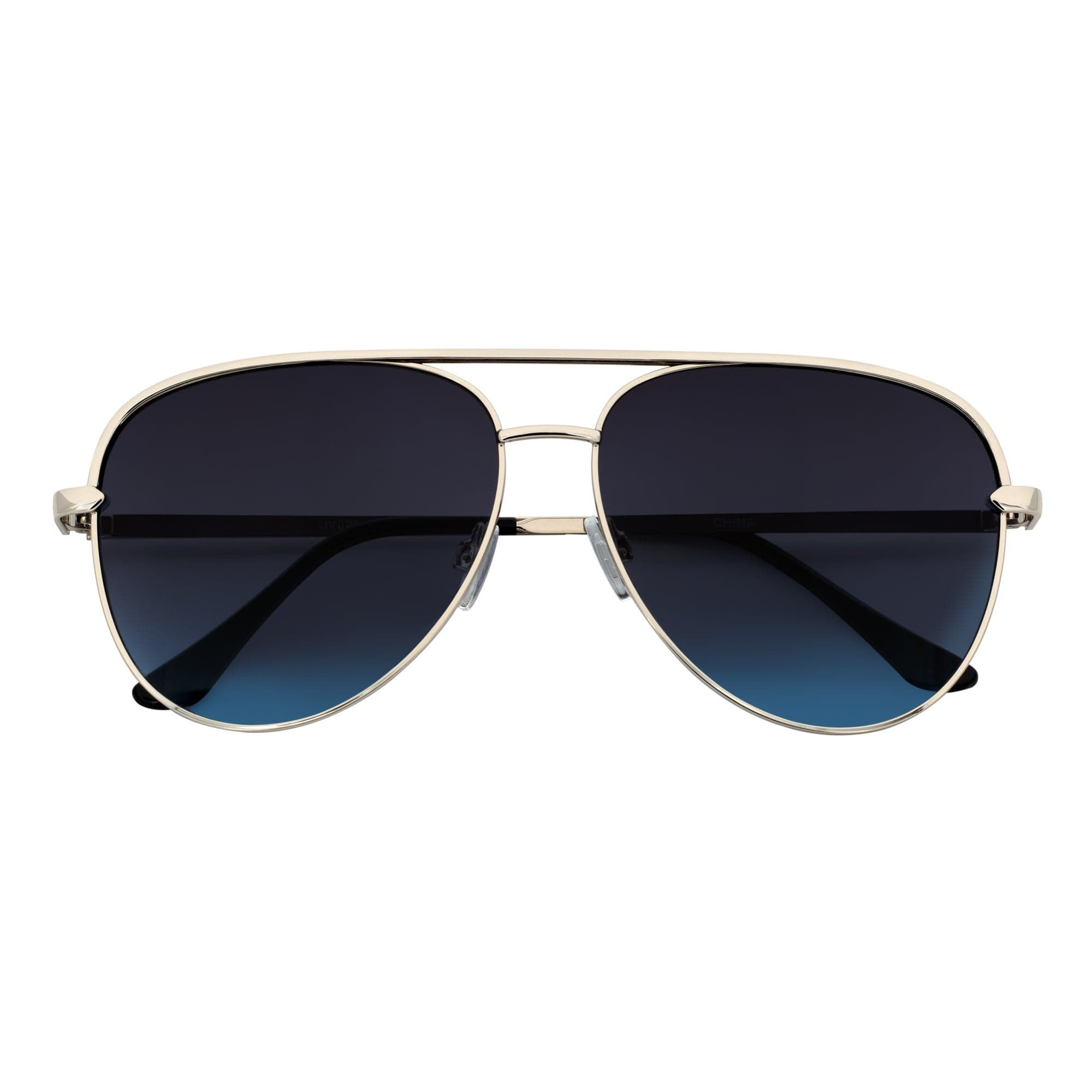 KEY - Oversize Flat Lens Metal Aviator Sunglasses Silver Lavender Blue