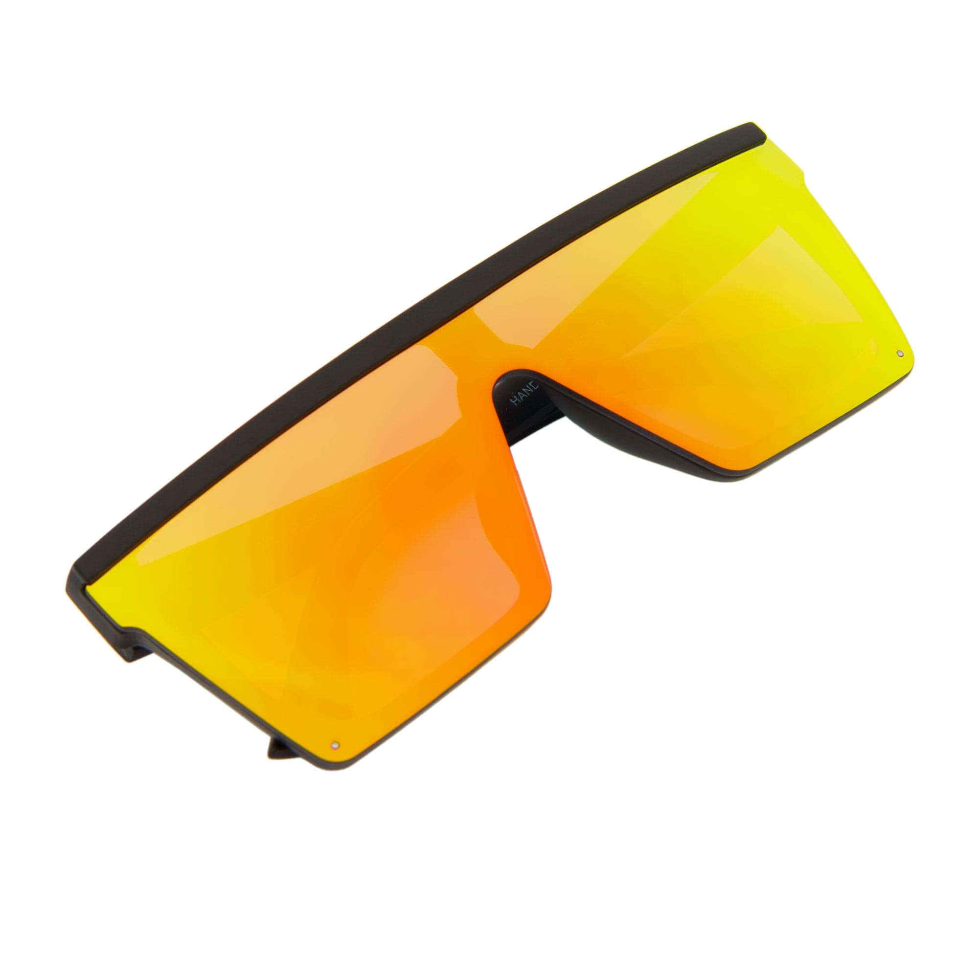 LAZER - Modern Flat Top Rectangle Sunglasses Soft Matte Black Orange Mirror