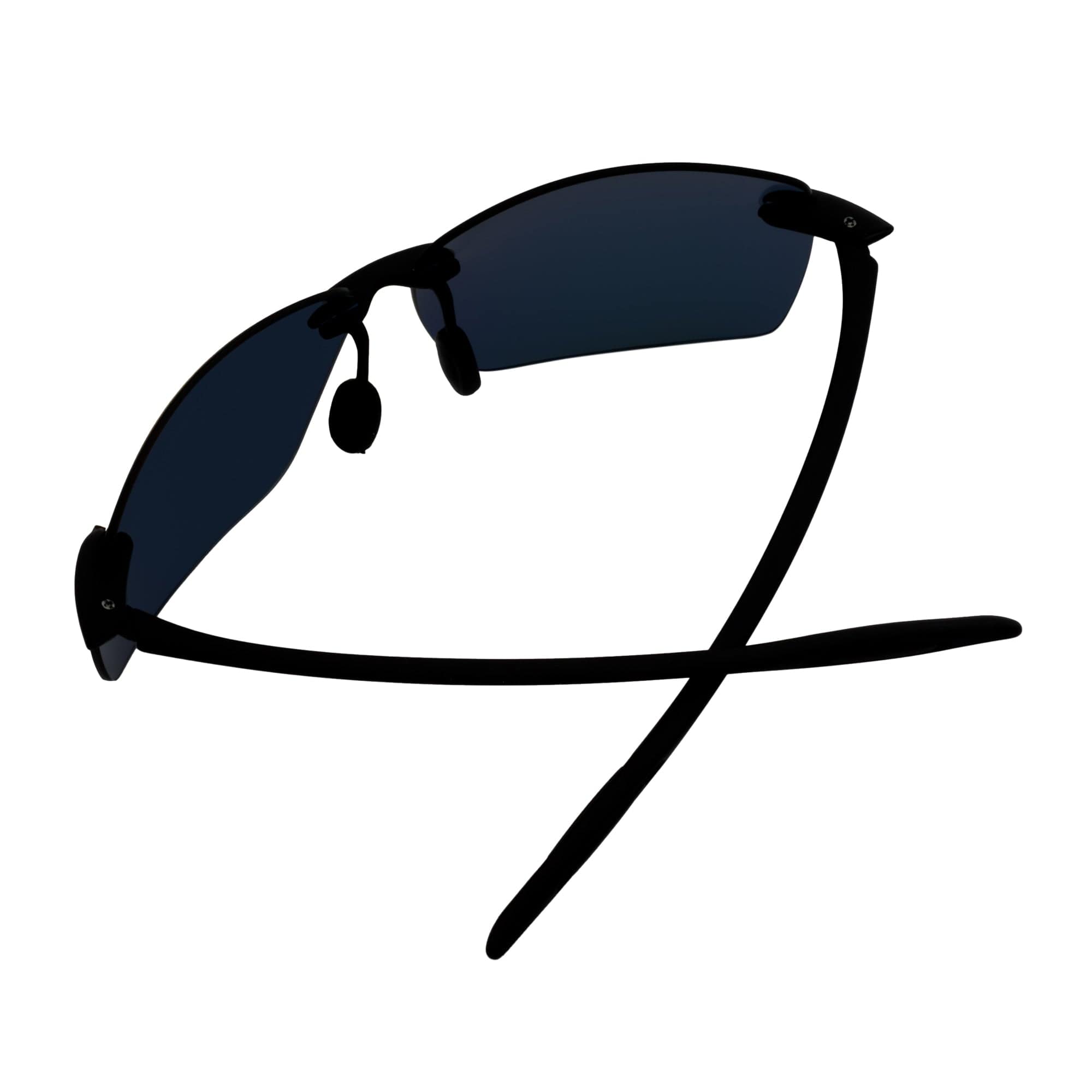 MAUI - Rimless TR90 Thin Sports Wrap Sunglasses Black Blue Mirror Polarized