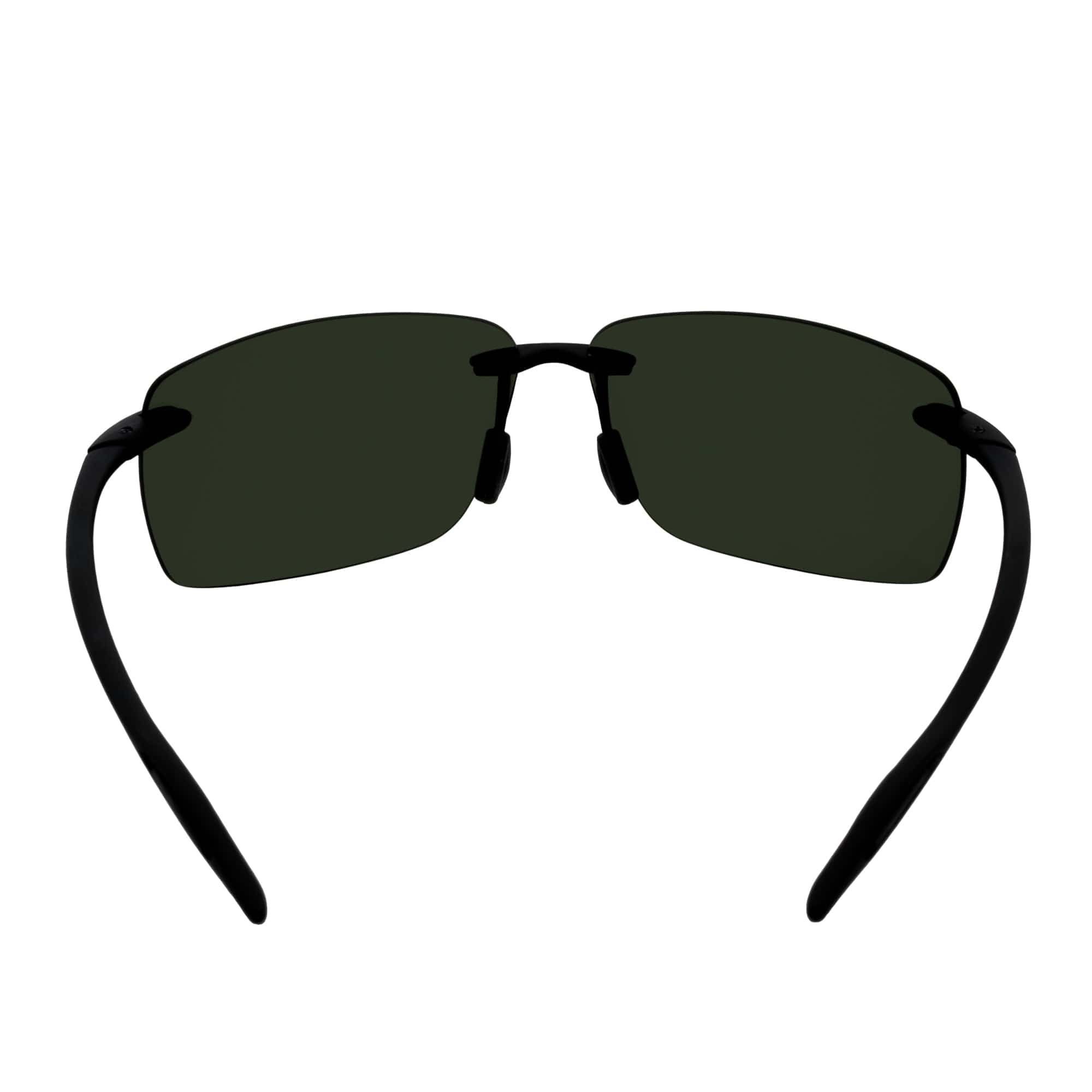MAUI - Rimless TR90 Thin Sports Wrap Sunglasses Matte Black Green Polarized