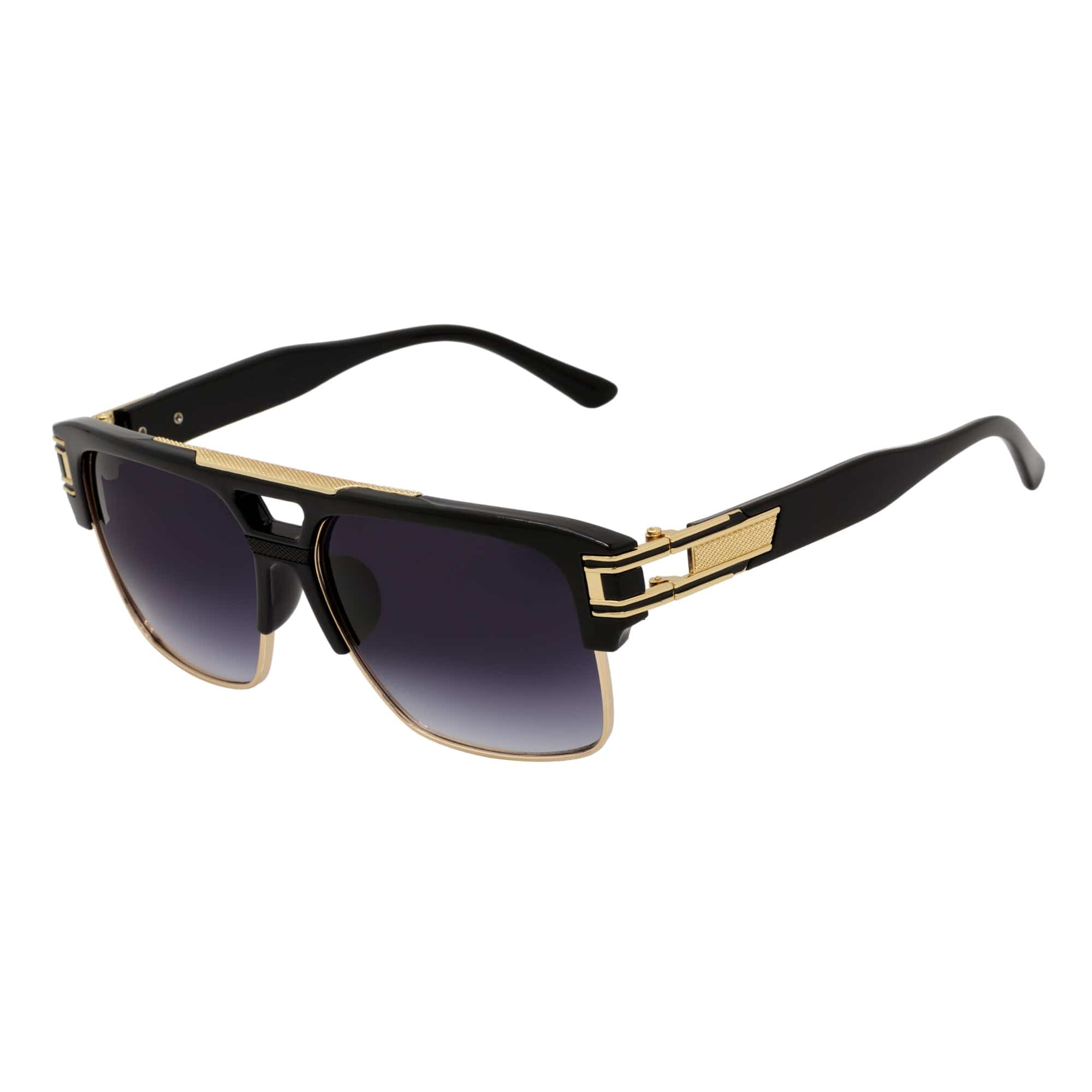 MONARCH - Square Semi - Rimless Two - Tone Metal Accent Black Gold Lavender Fade