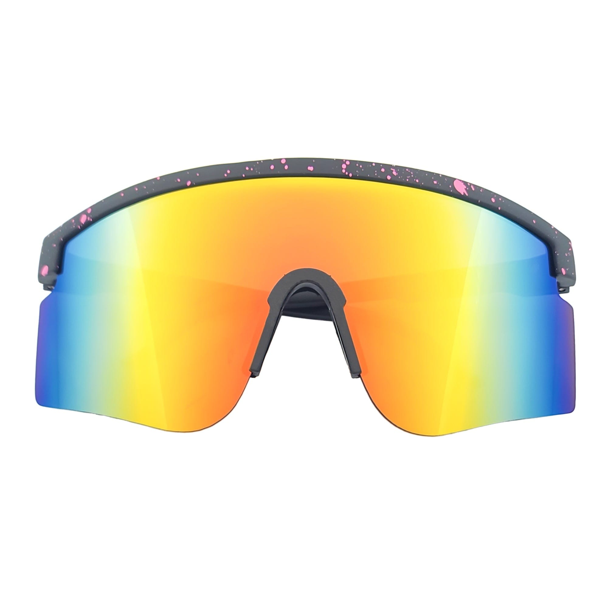 MONOLITH - X - Large Rimless Sports Shield Sunglasses Black Pink - Orange Mirror