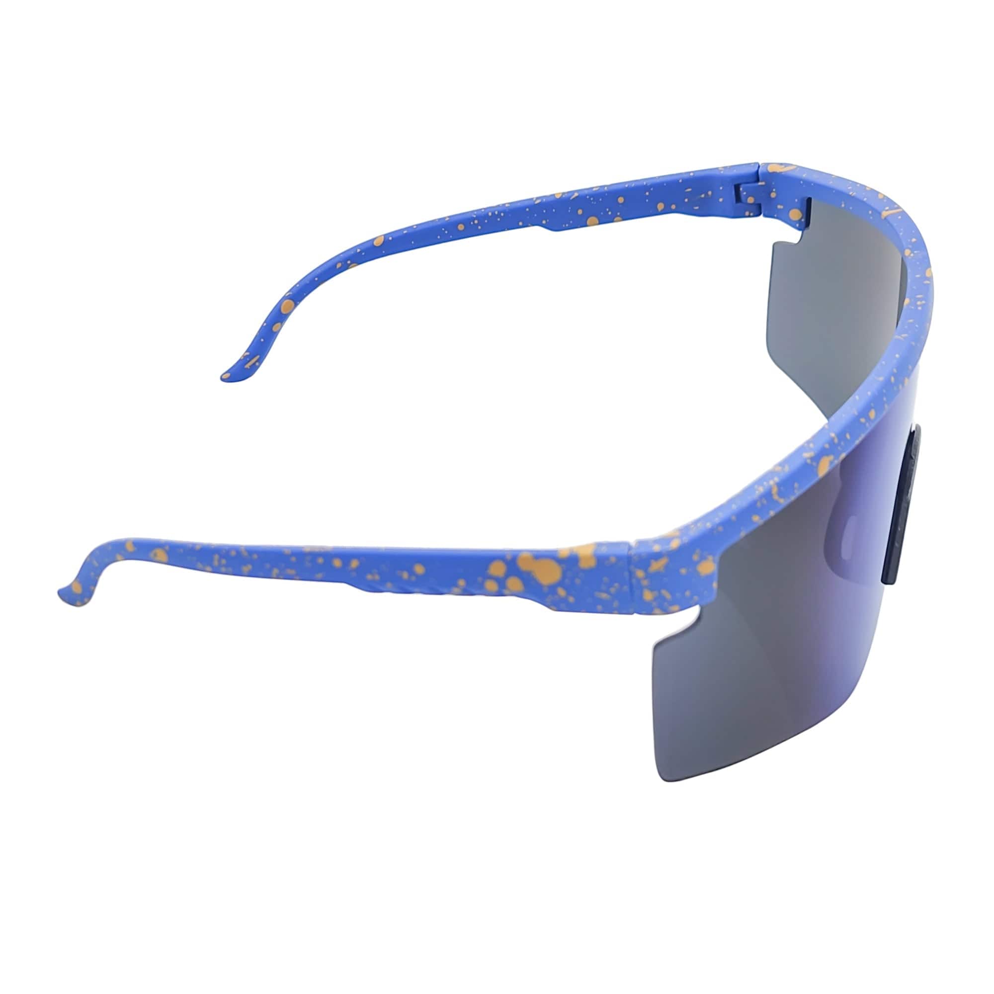 MONOLITH - X - Large Rimless Sports Shield Sunglasses Black Yellow - Blue Mirror