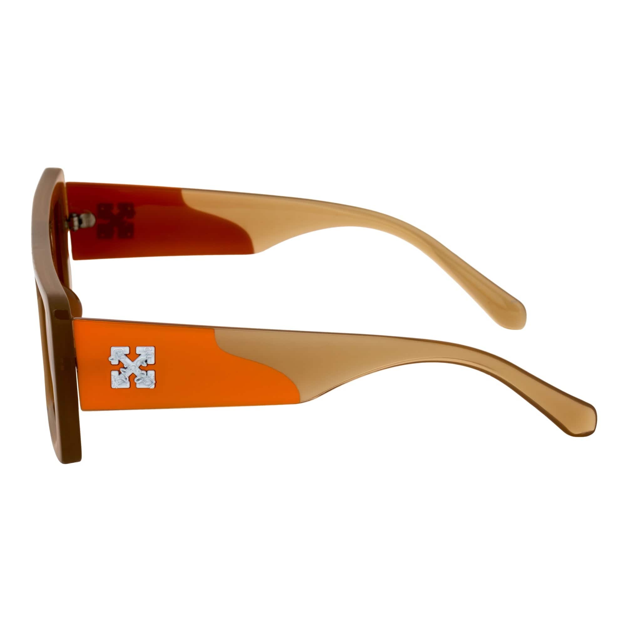 OFFSET - Two - Tone Retro Thick Rectangle Sunglasses Beige - Orange Orange Tint