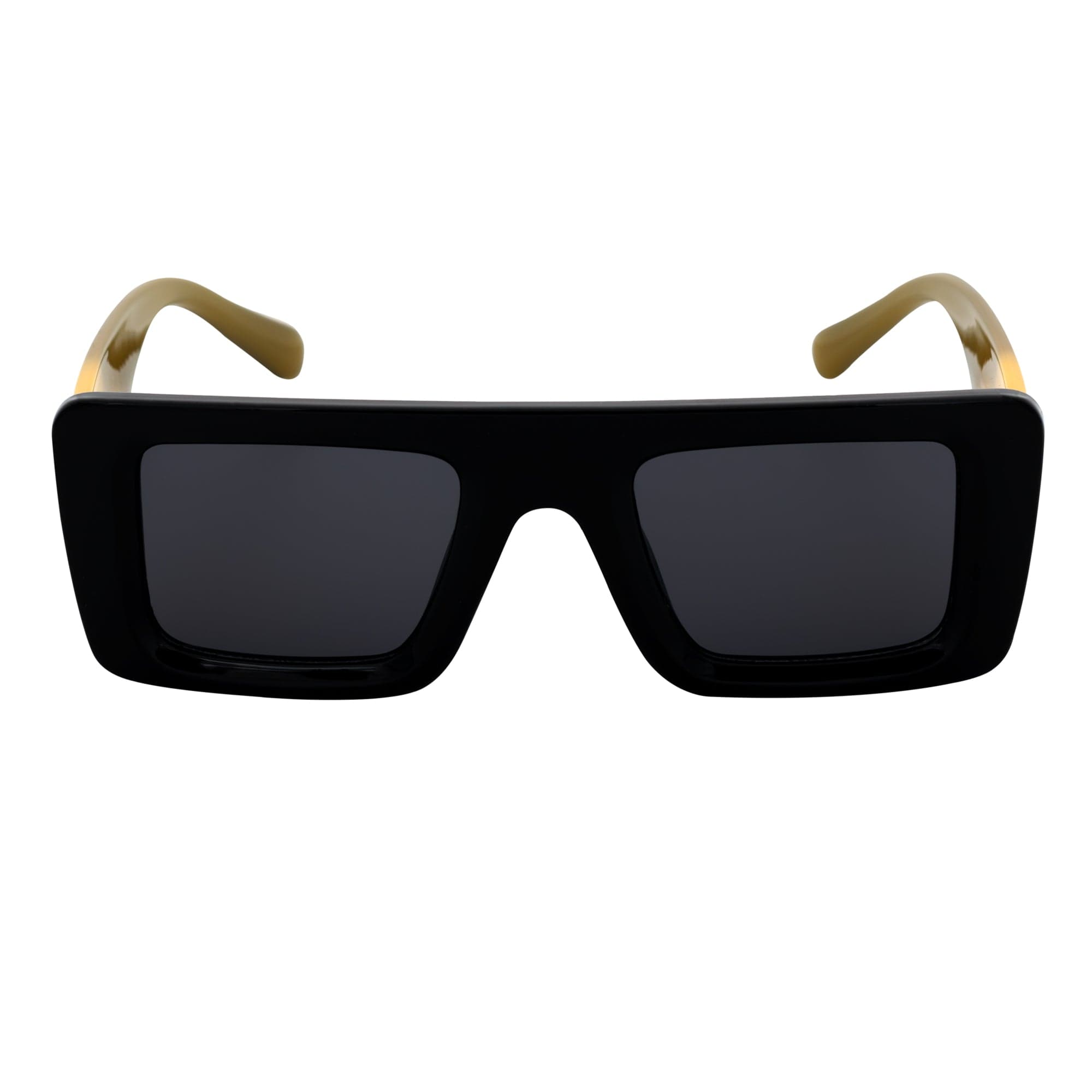 OFFSET - Two - Tone 90s Retro Mod Thick Rectangle Sunglasses Black - Yellow Smoke