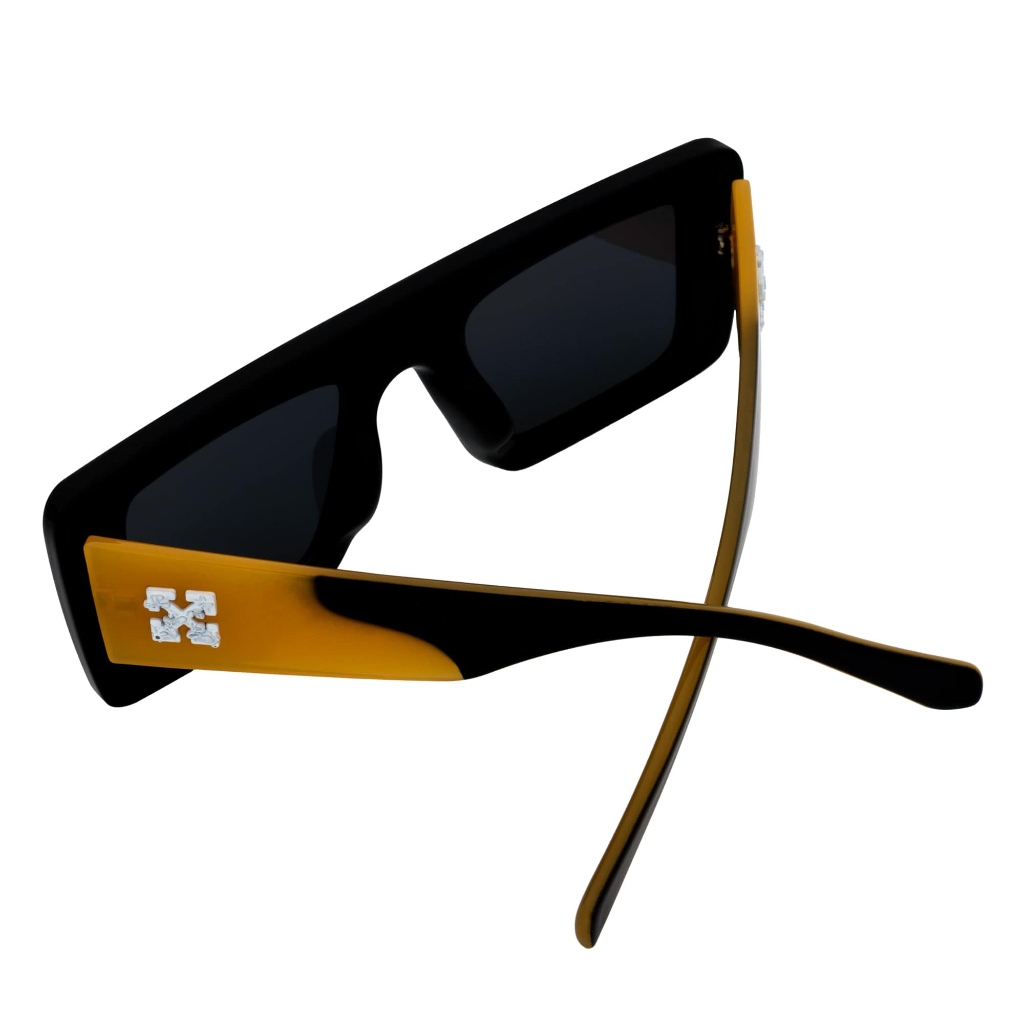 OFFSET - Two - Tone 90s Retro Mod Thick Rectangle Sunglasses Black - Yellow Smoke