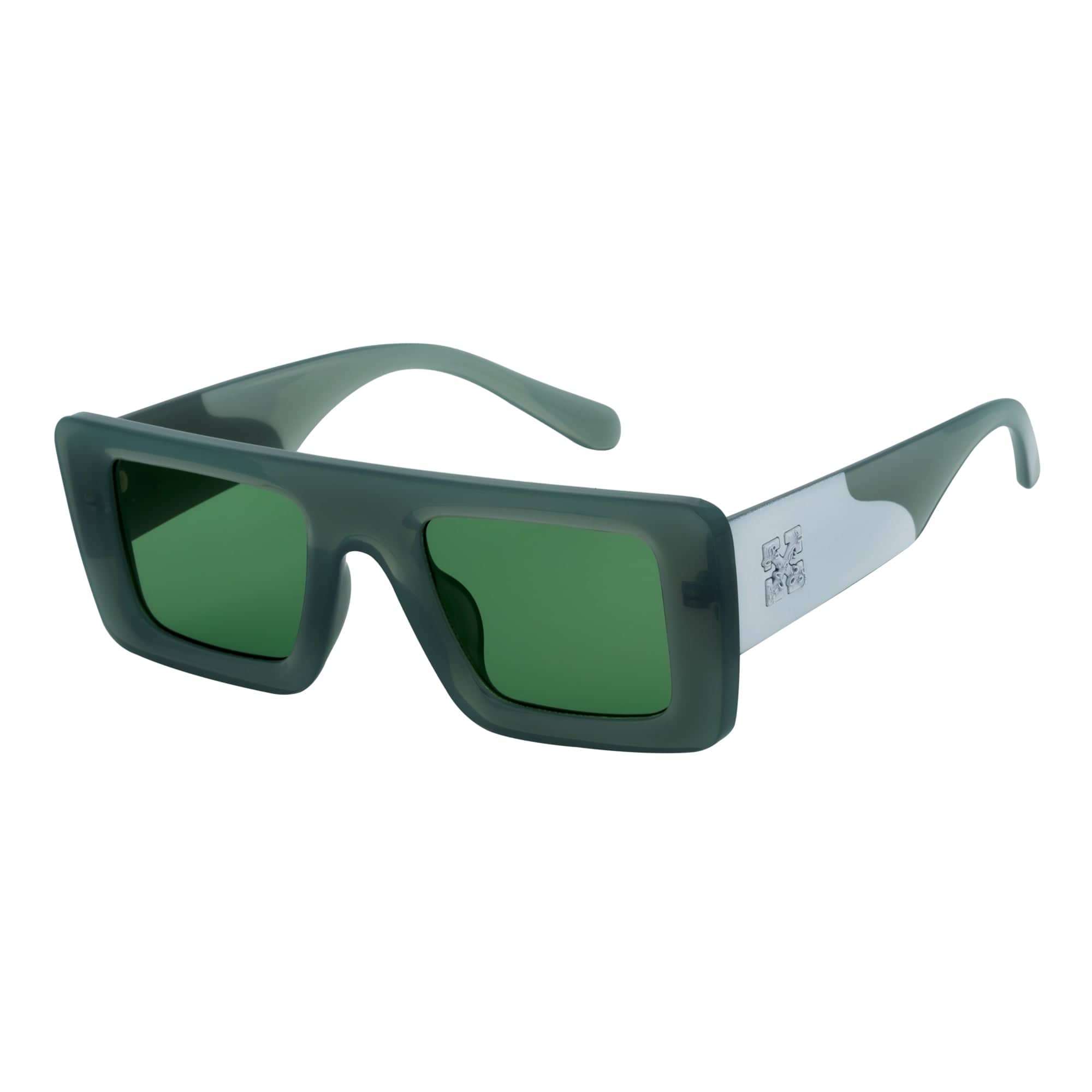 OFFSET - Two - Tone 90s Retro Thick Rectangle Sunglasses Green - White Green Tint