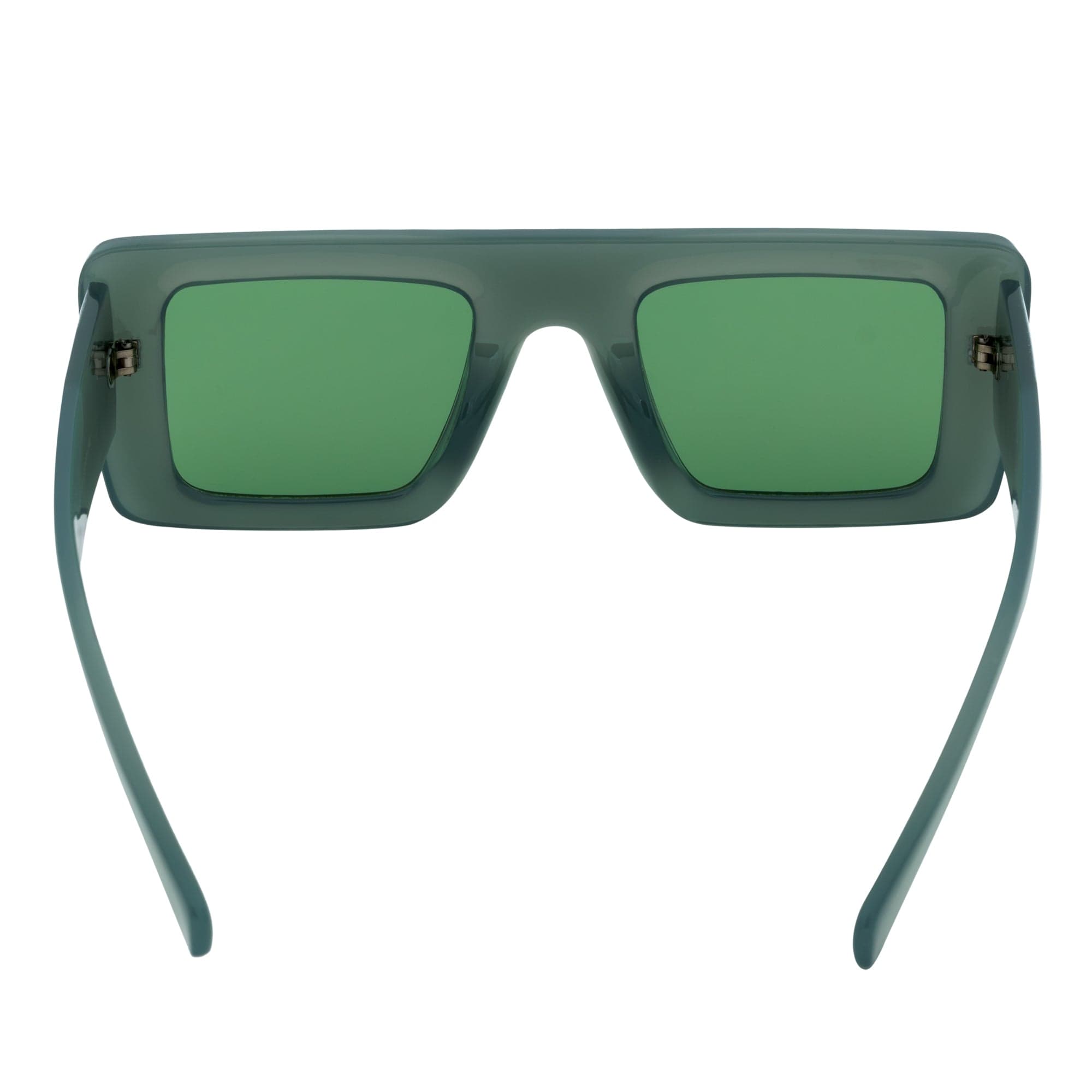 OFFSET - Two - Tone 90s Retro Thick Rectangle Sunglasses Green - White Green Tint