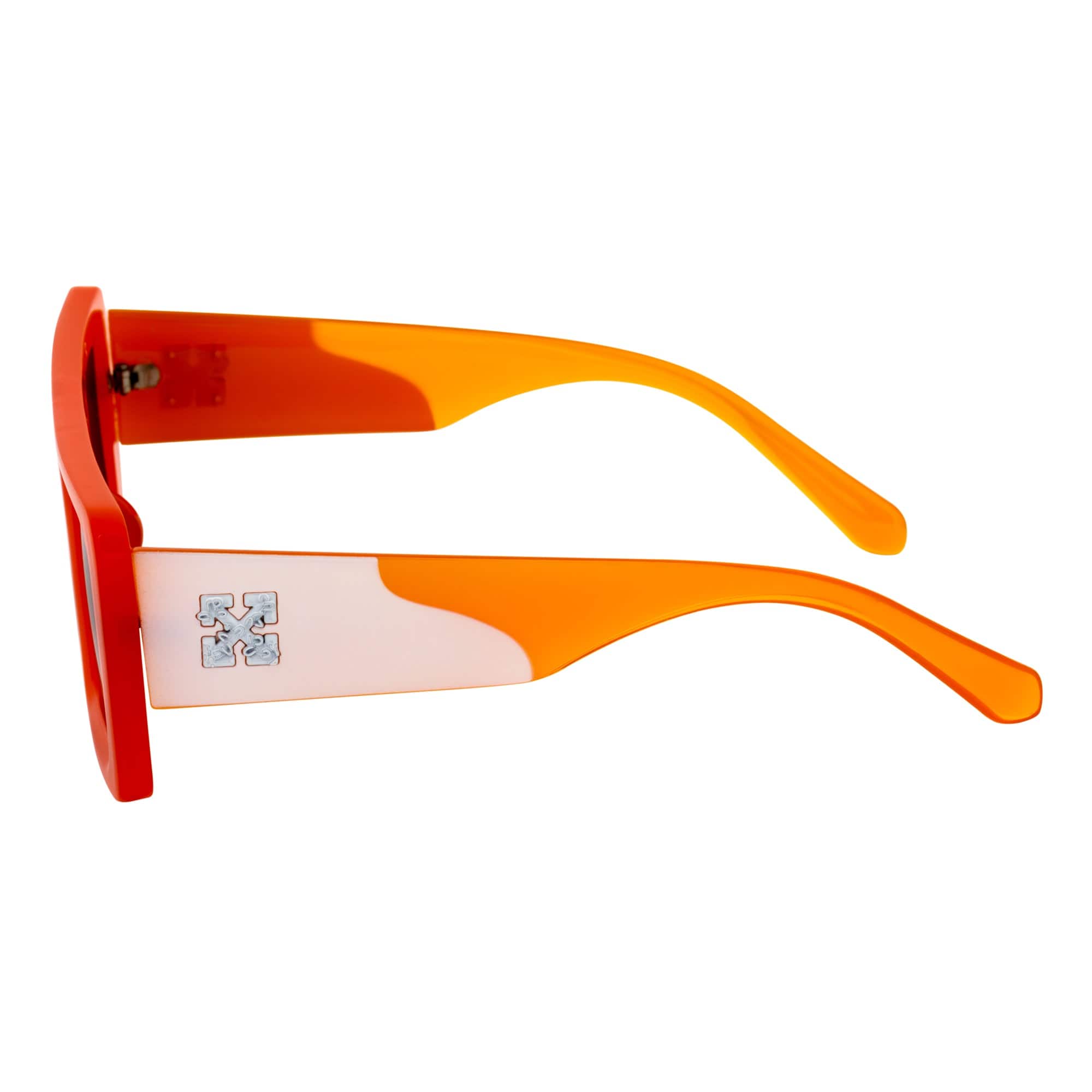 OFFSET - Two - Tone 90s Retro Thick Rectangle Sunglasses Orange - White Smoke Tint