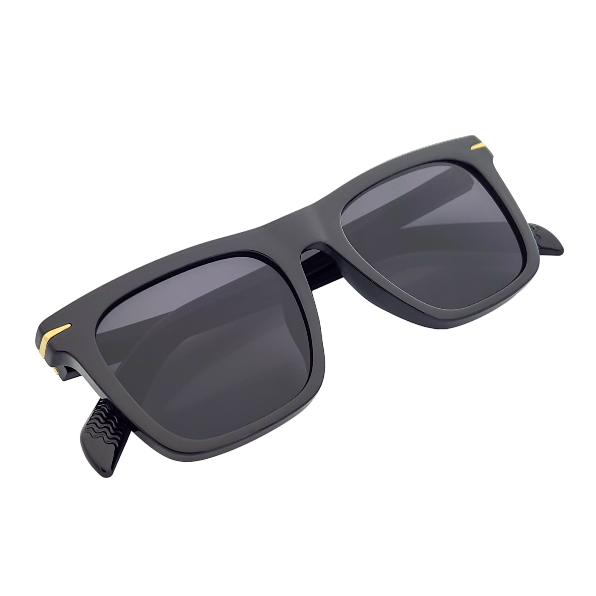 OXFORD - Square Horn Rimmed Sunglasses Metal Accent Black Smoke