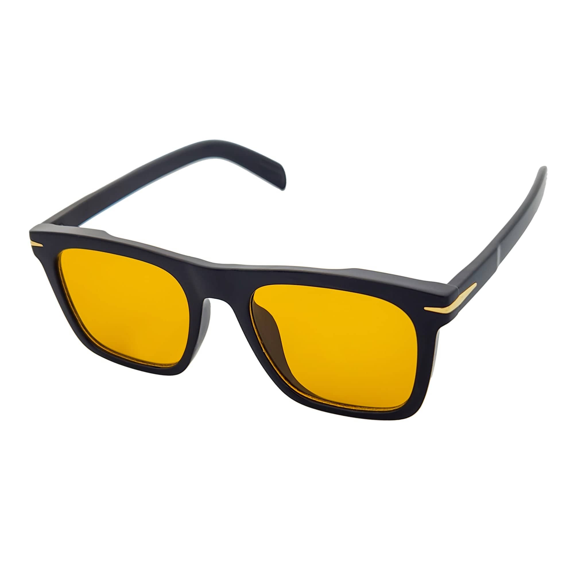 OXFORD - Square Horn Rimmed Sunglasses Metal Accent Black Yellow Tint