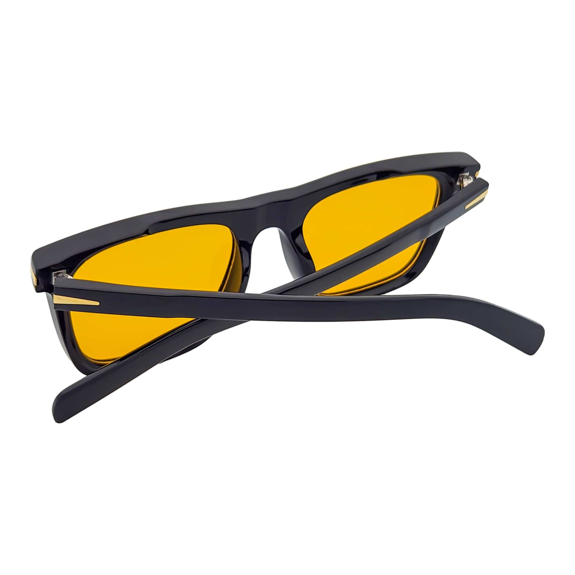 OXFORD - Square Horn Rimmed Sunglasses Metal Accent Black Yellow Tint