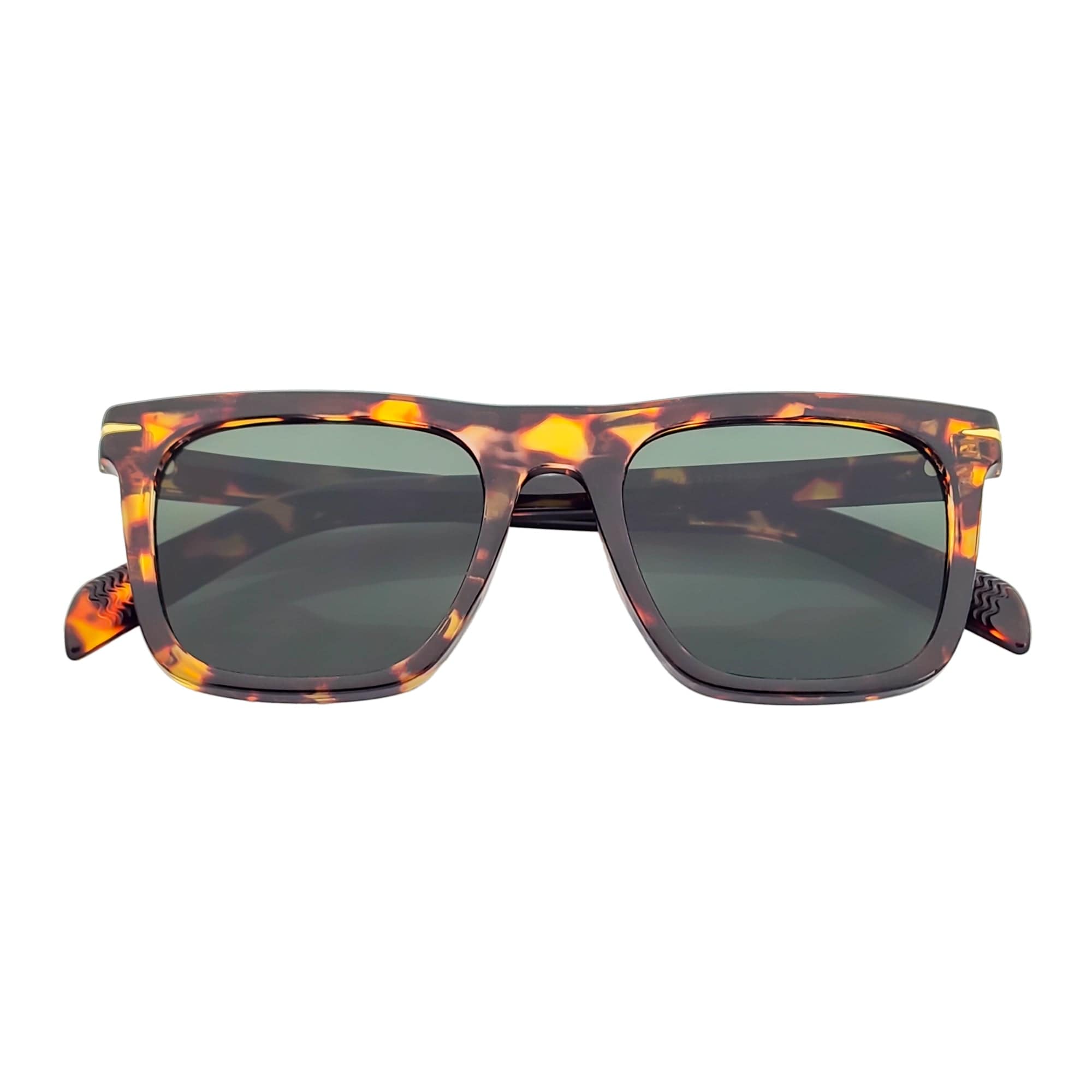 OXFORD - Square Horn Rimmed Sunglasses Metal Accent Tortoise Shell Green Tint