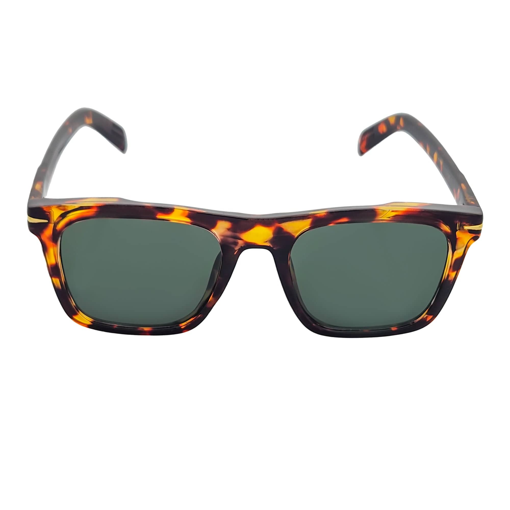 OXFORD - Square Horn Rimmed Sunglasses Metal Accent Tortoise Shell Green Tint