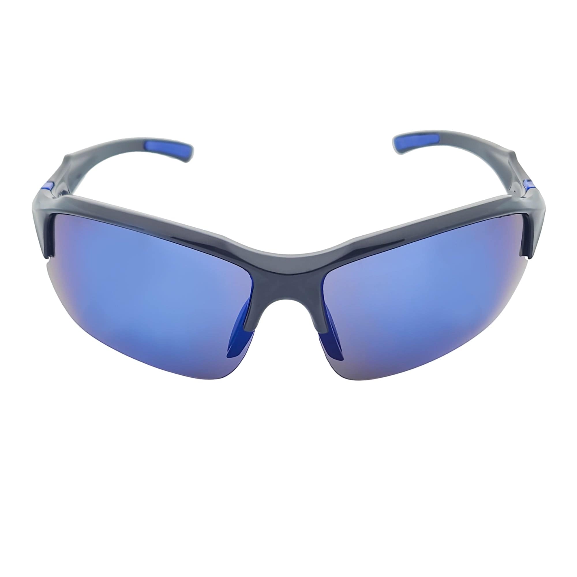 PACIFIC - Polarized Rimless Half Frame Sports Wraparound Sunglasses Gloss Black Blue Mirror
