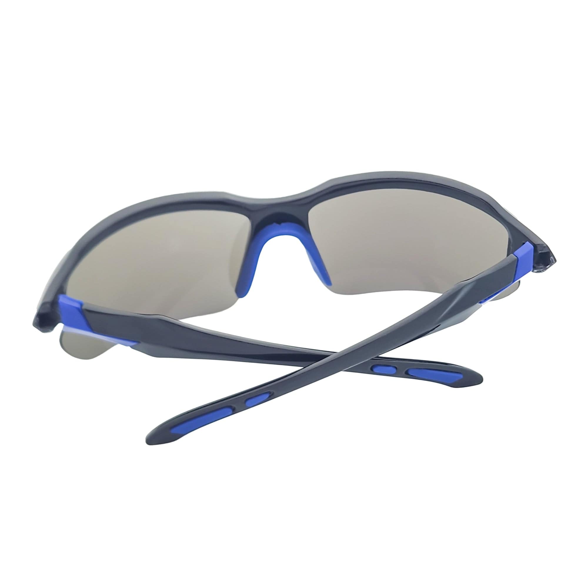 PACIFIC - Polarized Rimless Half Frame Sports Wraparound Sunglasses Gloss Black Blue Mirror