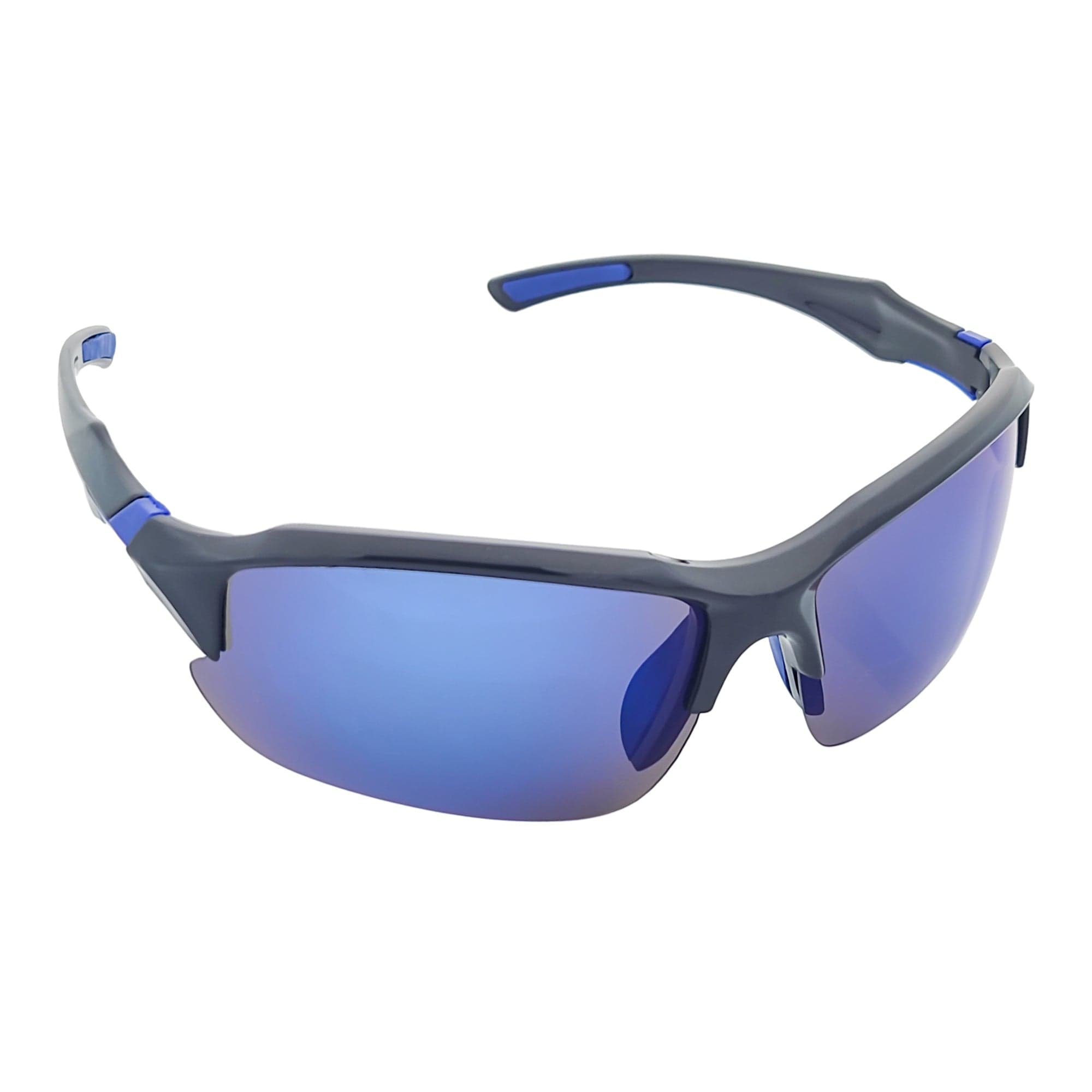 PACIFIC - Polarized Rimless Half Frame Sports Wraparound Sunglasses Gloss Black Blue Mirror