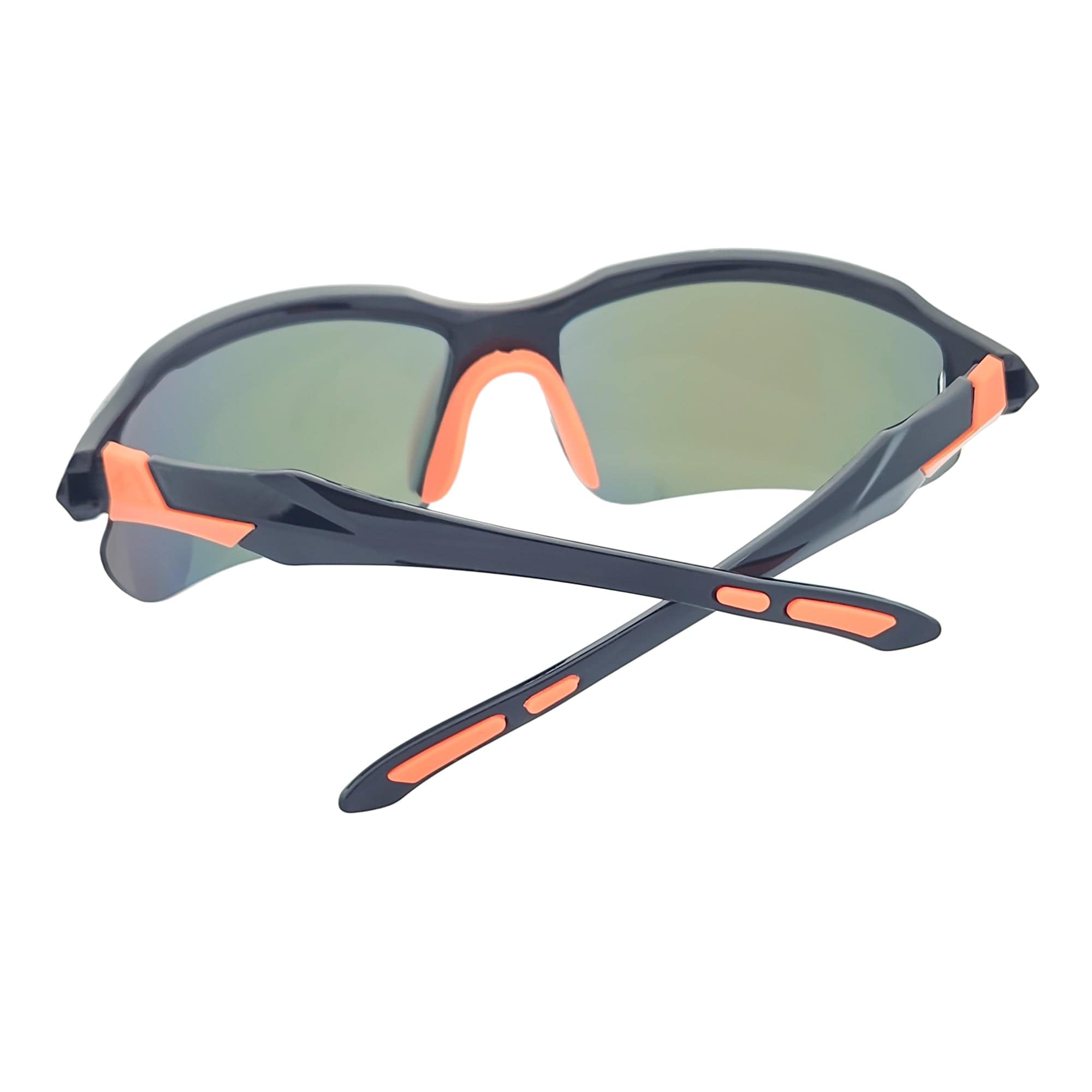 PACIFIC - Polarized Rimless Half Frame Sports Wraparound Sunglasses Gloss Black Orange Mirror