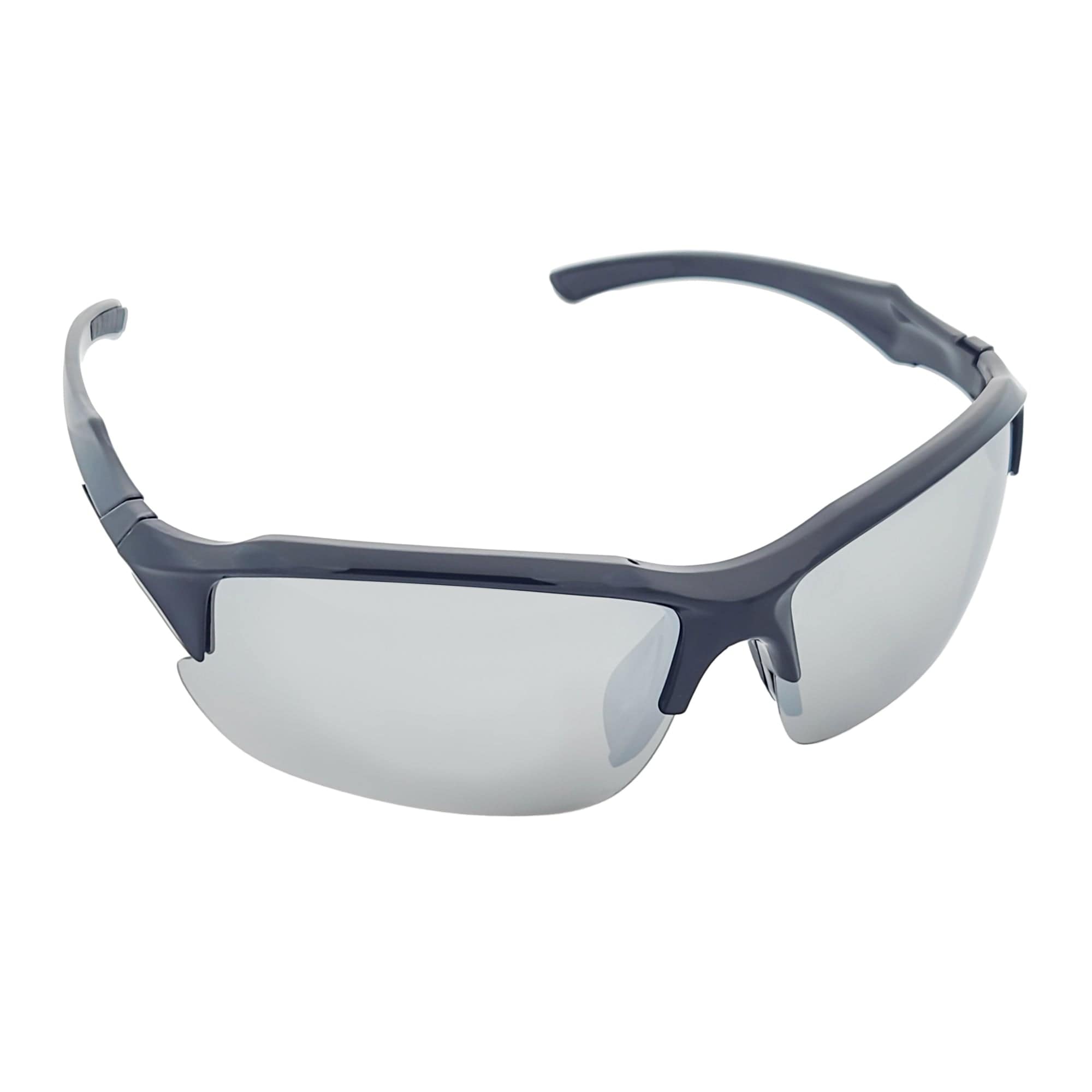 PACIFIC - Polarized Rimless Half Frame Sports Wraparound Sunglasses Gloss Black Silver Mirror