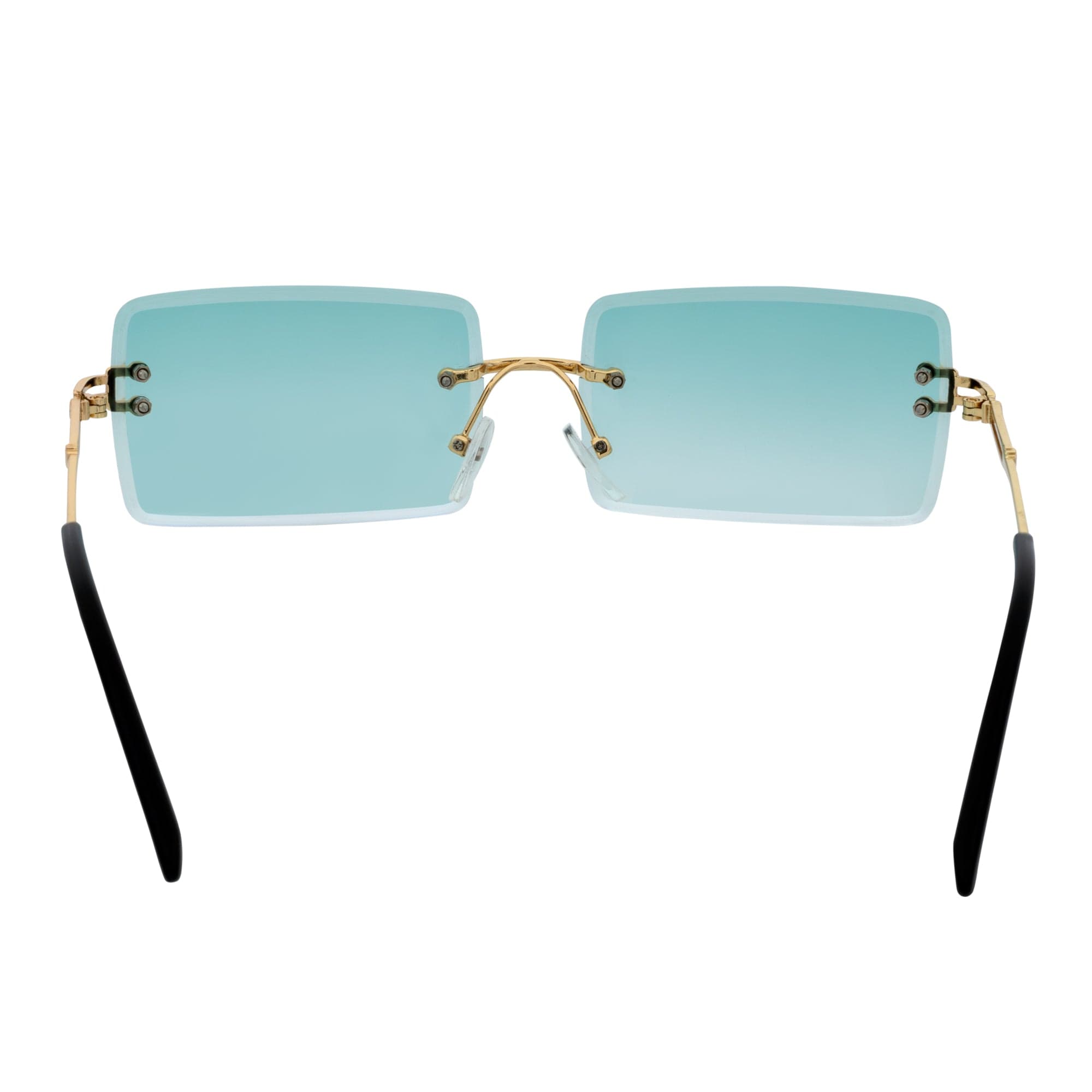 PREMIERE - Luxury 90s Small Metal Rimless Rectangle Sunglasses Gold Green Tint